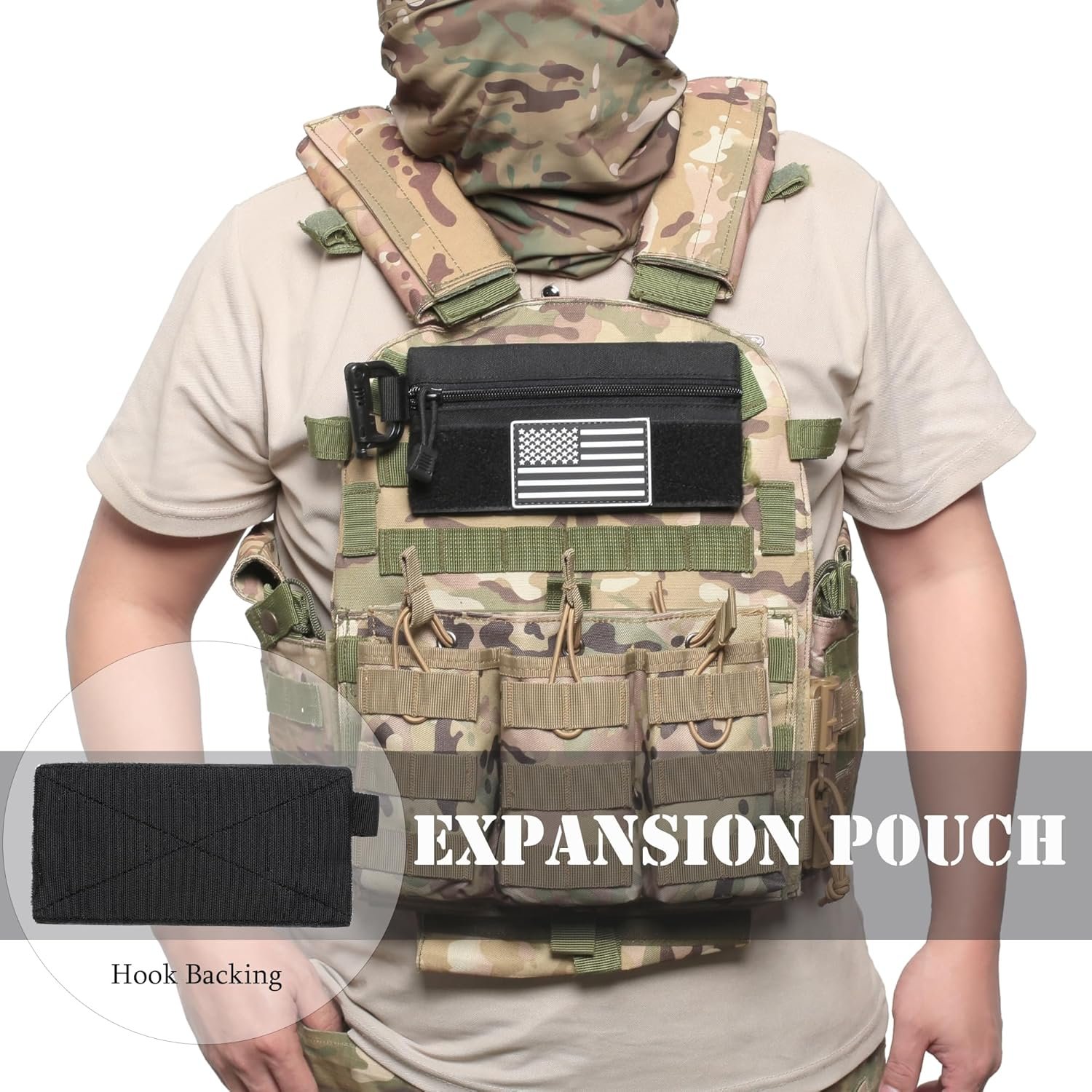Private Label 3 Pieces Mini Tactical Tool Zipper Pouch with US Patches D-Ring Clips Manufacturer Expansion EDC Organizer Bag Insert Utility Storage Hook Fasteners for Vest Backpack Custom Logo