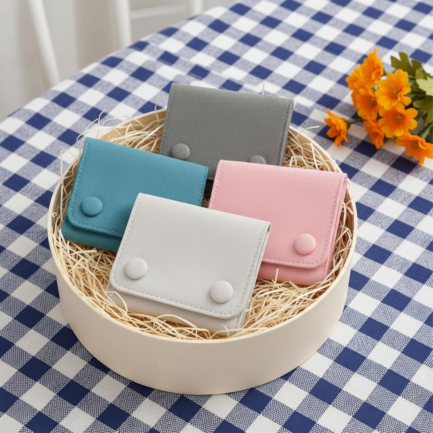 Private Label 4 Pieces Small Microfiber Jewelry Bags with 3 Compartments Custom Logo Lightweight Travel Organizer Rolls for Rings Earrings Bracelets Necklaces Manufacturer