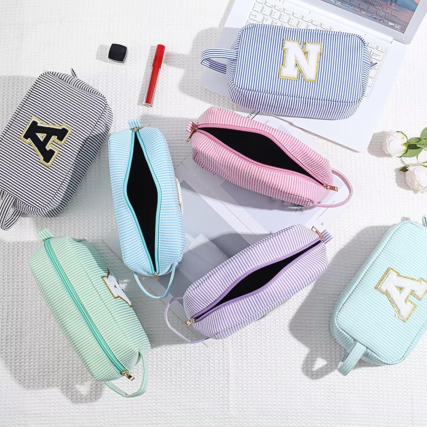 Private Label Initial Makeup Bag Cosmetic Toiletry Pouch - Custom Logo Personalized Birthday Gifts for Women Teen Girls Kids Mom Daughter Sister Friends - Pink M Manufacturer