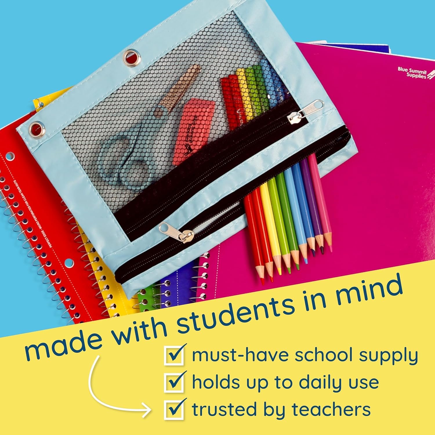 Private Label Bulk Pencil Pouch 12 Pack Assorted Colors Cloth Zipper Pouches for 3 Ring Binders Custom Logo Manufacturer 12 Count