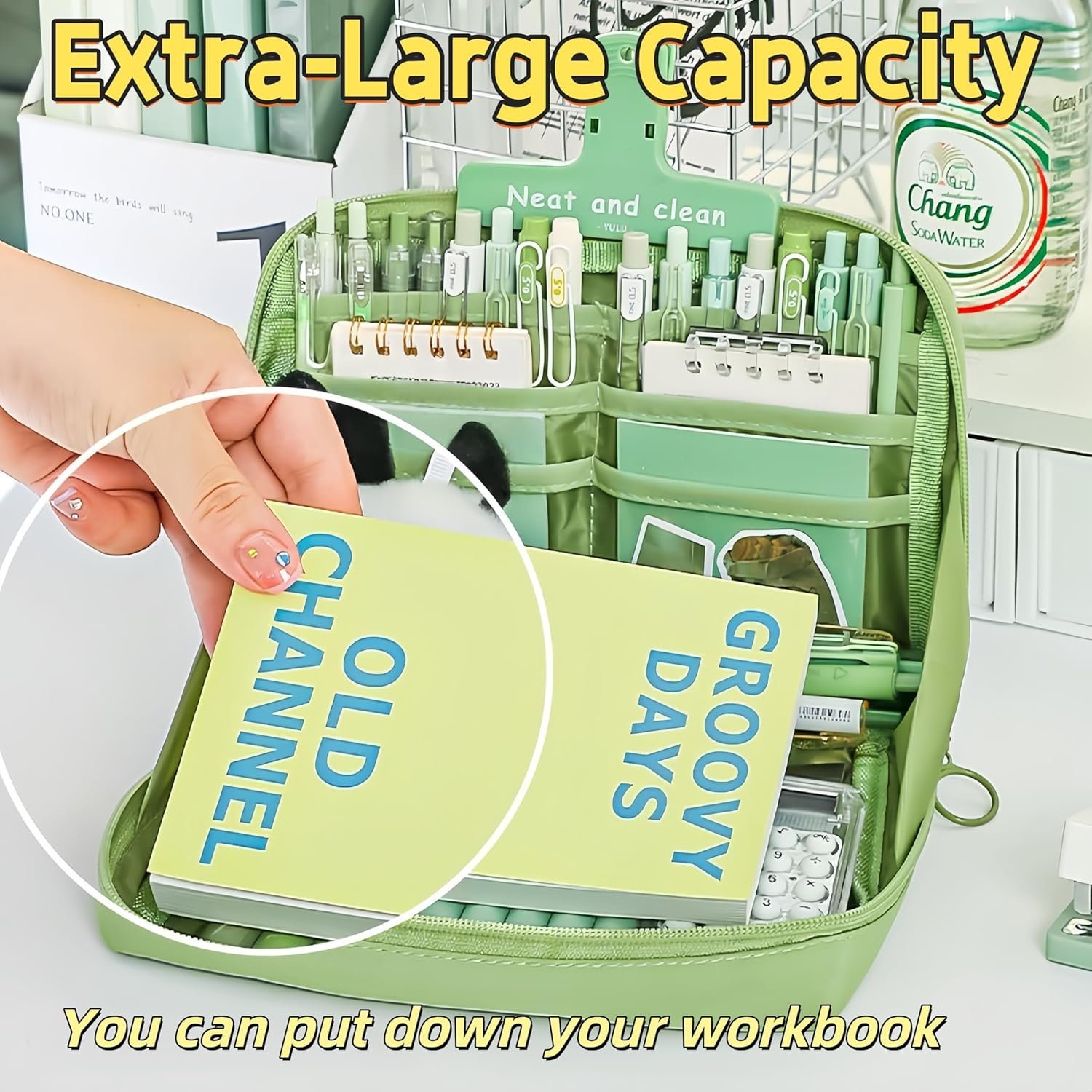 Private Label Kawaii Aesthetic Pencil Case - Custom Logo Large Capacity Canvas Pen Pouch Bag Manufacturer (Green)