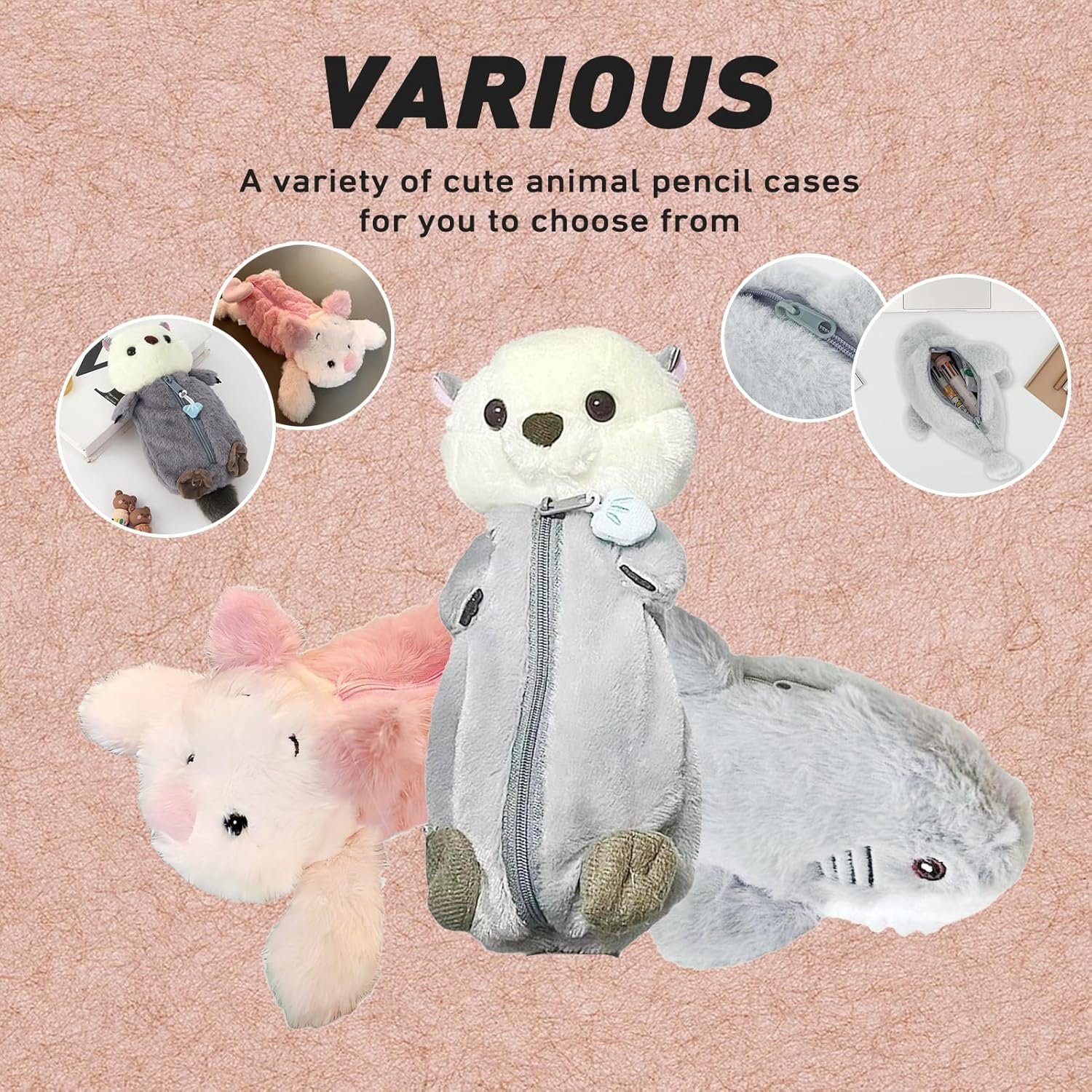 Custom Logo Plush Pencil Case, Cute Large Capacity Zipper Pen Pouch Private Label for Girls and Boys (Sea Otter) Manufacturer