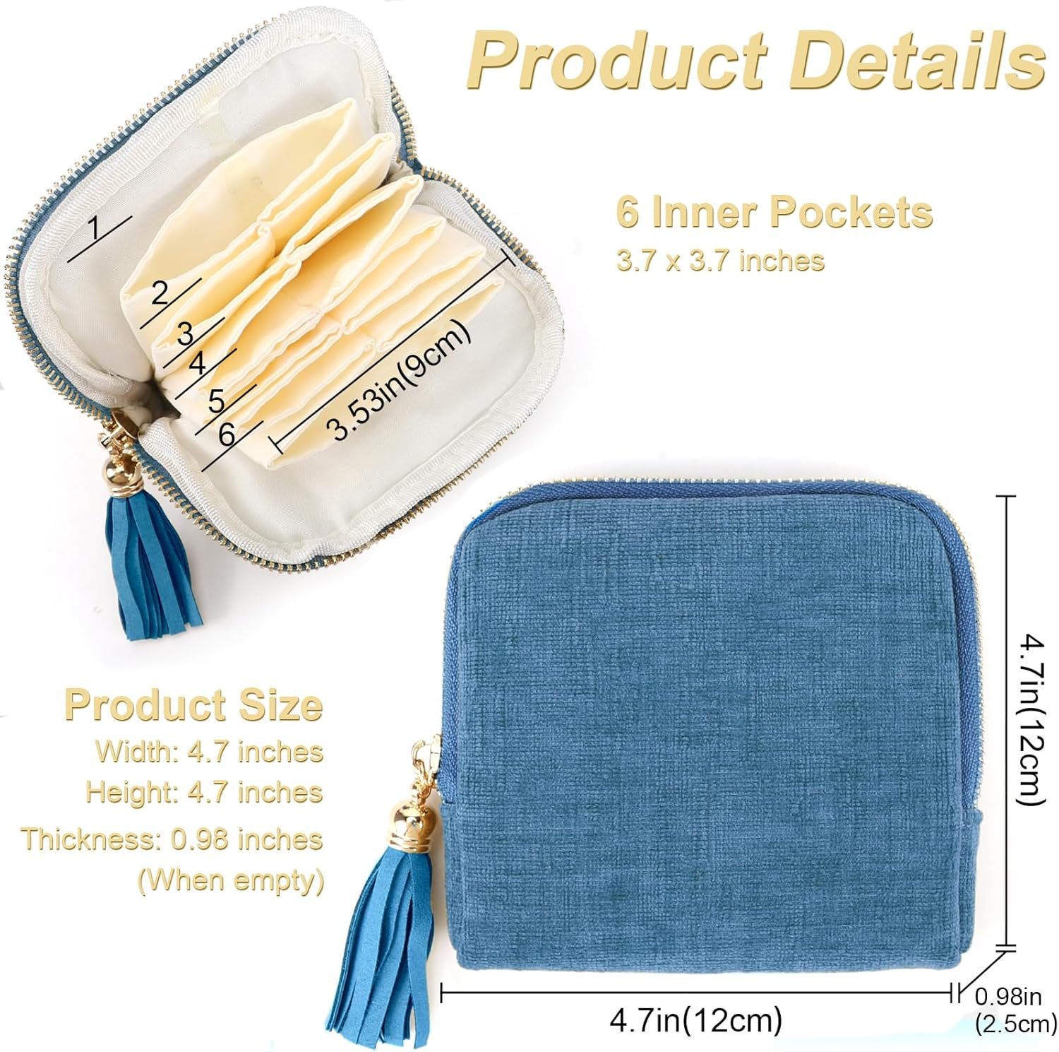 Private Label Small Travel Jewelry Organizer Pouch with 6 Compartments, Portable Soft Anti-Scratch Custom Logo Storage Holder for Bangle Bracelets Earrings Necklace, Ocean Blue Manufacturer