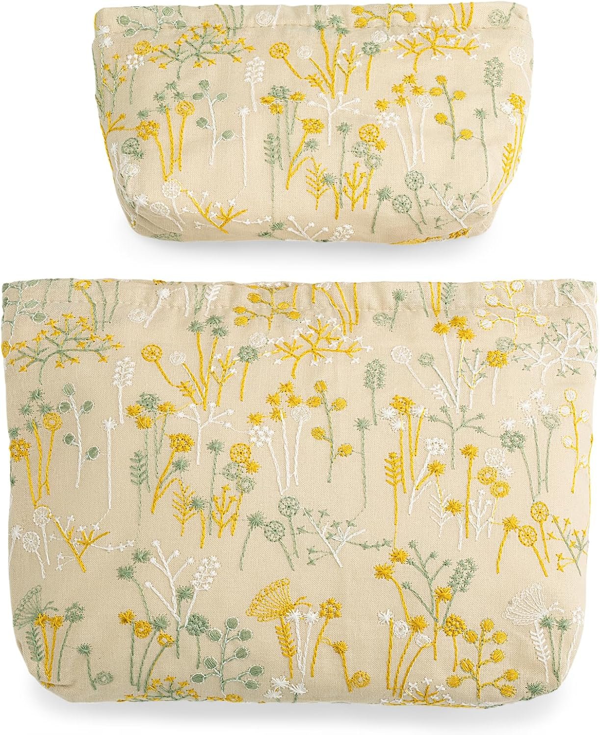 Private Label 2 Pcs Large Floral Embroidery Makeup Bags Cosmetic Travel Toiletry Organizers Small Zipper Pouch Purse for Women Teens Custom Logo Manufacturer