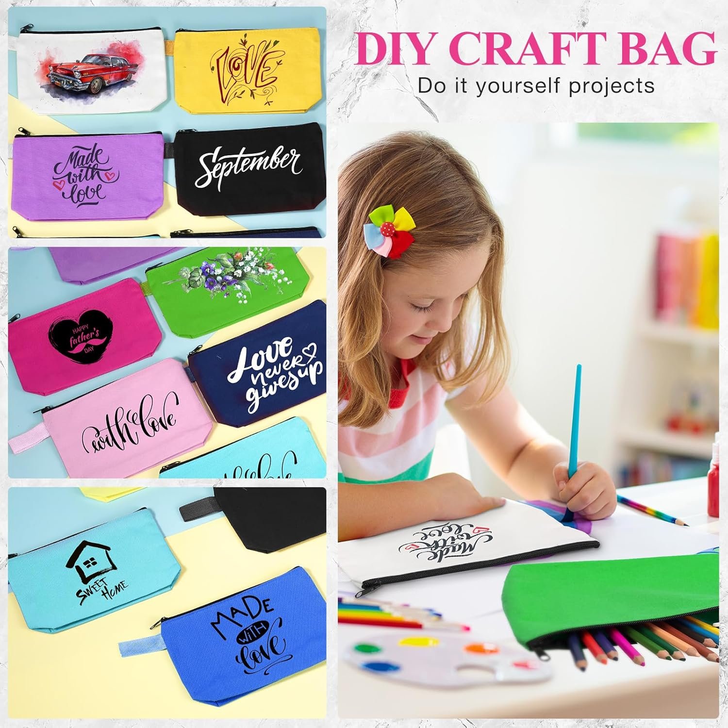 Custom Logo 40 Pack Blank Canvas Makeup Cosmetic Bags with Zipper Bottom Multi Purpose Travel Pouches for Women Purse Toiletry Pencil DIY Craft Manufacturer 10 Colors 10x5x2 Inch Private Label