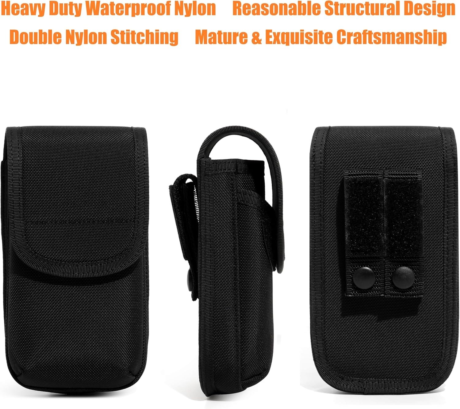 Private Label Tactical MOLLE Dual Phone Holder Holster Pouch Case Manufacturer Heavy Duty Nylon Belt Vest Carrier for Police LE Security EMS EMT Field Outdoor Black Custom Logo