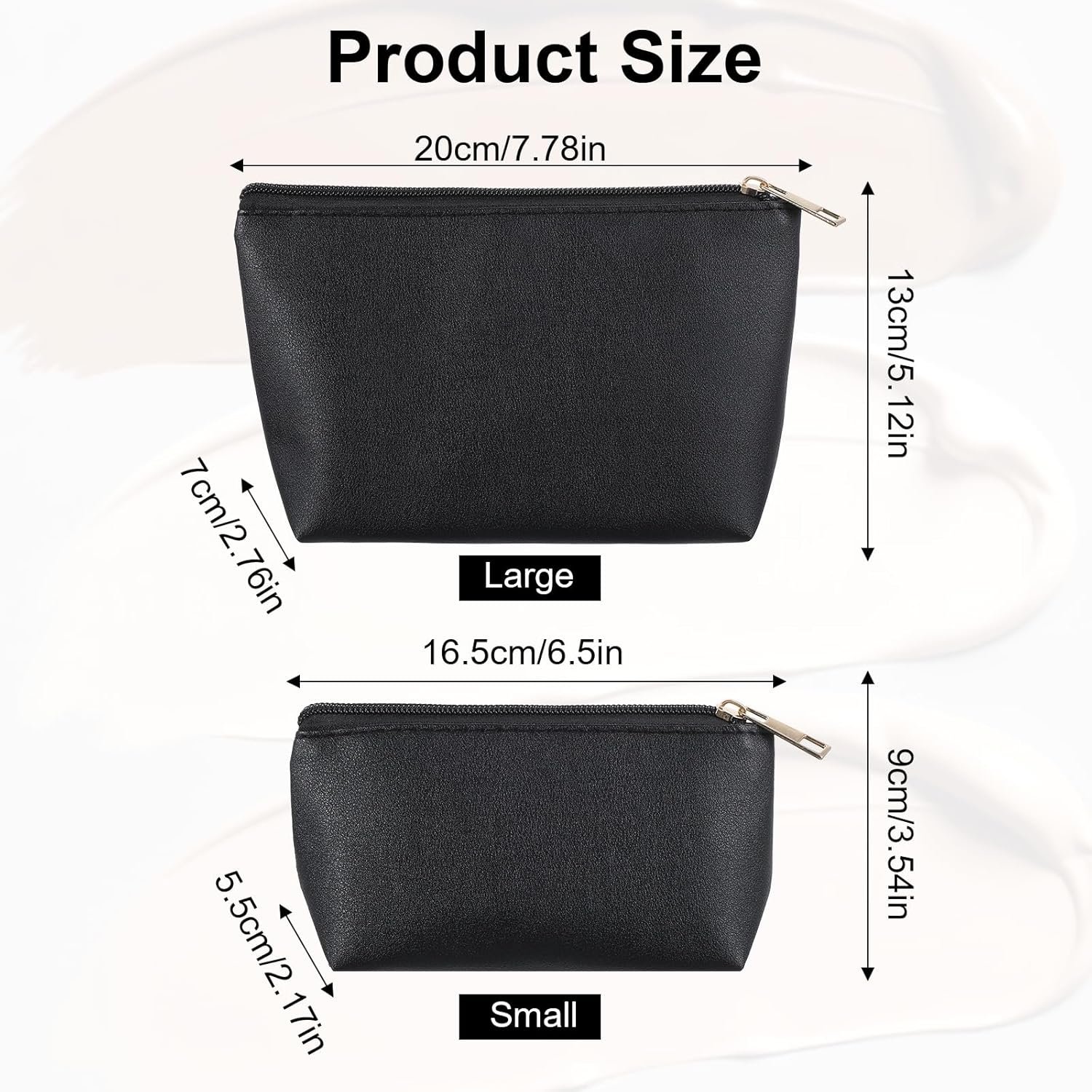 Custom Logo 2Pcs Black PU Leather Small Zipper Cosmetic Pouches Private Label Manufacturer Makeup Bags for Purse Travel Toiletry Storage