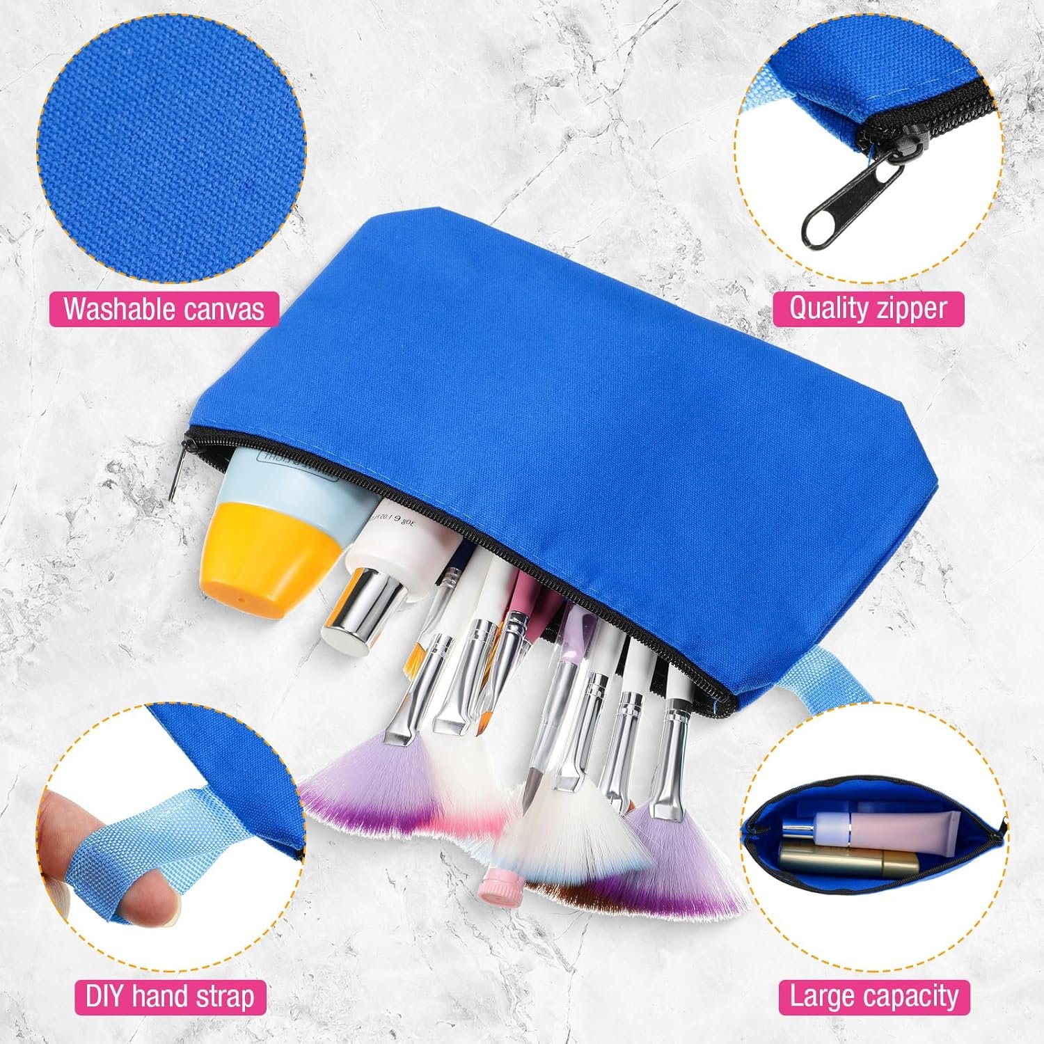 Custom Logo 40 Pack Blank Canvas Makeup Cosmetic Bags with Zipper Bottom Multi Purpose Travel Pouches for Women Purse Toiletry Pencil DIY Craft Manufacturer 10 Colors 10x5x2 Inch Private Label