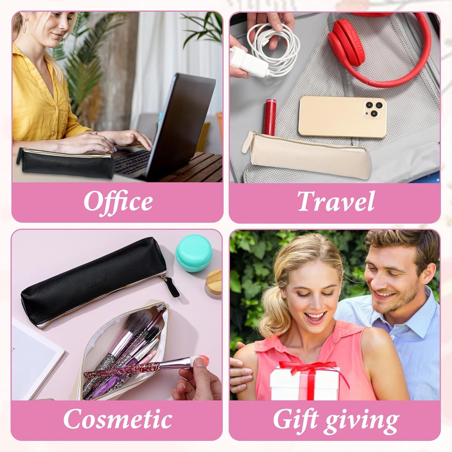 Private Label 2 Pcs Mini Makeup Bags for Purse Small Leather Pouch with Zipper Custom Logo Travel Cosmetic Coin Purse Lipstick Accessories Storage for Women (Black, Beige) Manufacturer