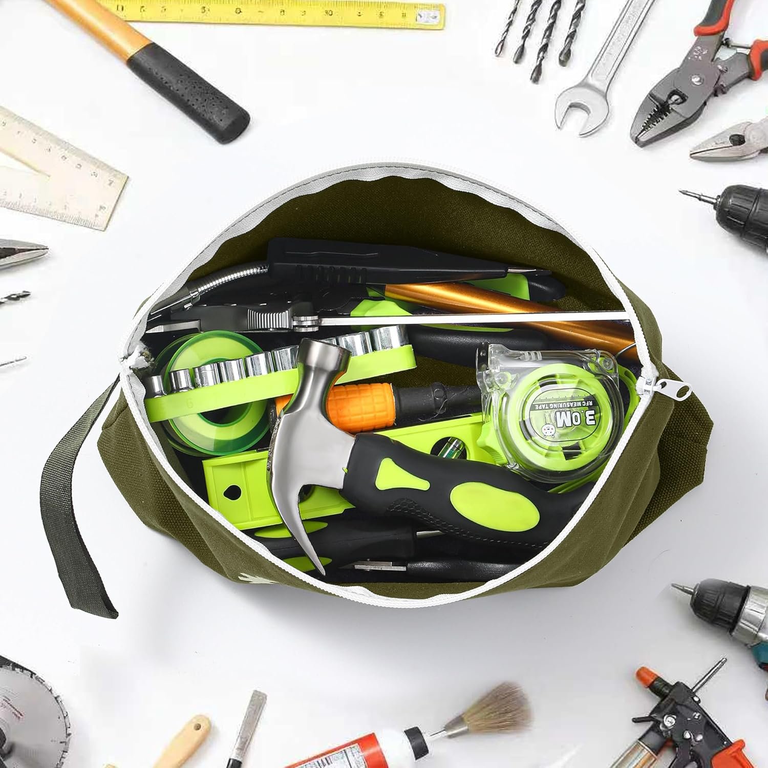 Custom Logo 16oz Pure Cotton Canvas Tool Pouch Zipper Bag Private Label 12.5 Inch Storage Organizer with Wristlet Strap Supplier