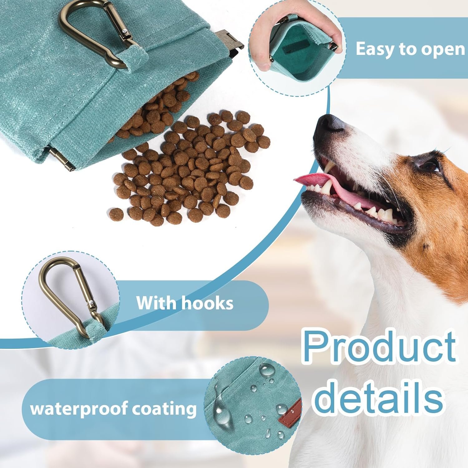 Private Label Hands-Free Pocket-Sized Dog Treat Training Pouch Manufacturer Small Pet Reward Bag with Carabiner Auto-Closing Portable Pocket for Walking Travel Outdoor Use Custom Logo Blue
