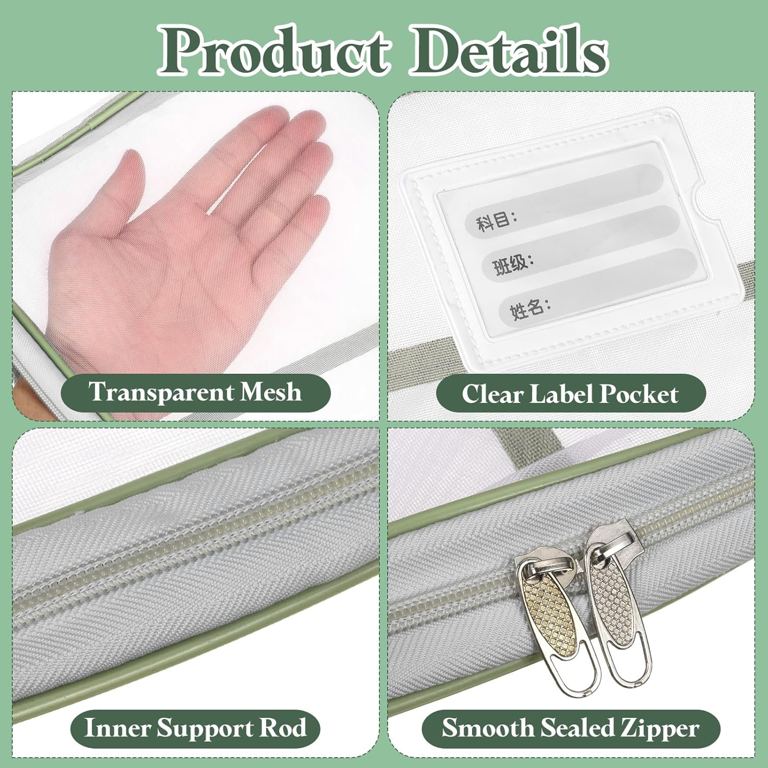 Private Label Mesh Zipper Pouch Manufacturer 12.4x9.3 Transparent Multi-Layer A4 Document Organizer with Handle Support Rod for Office Home Educational Custom Logo Green Private Label Mesh Zipper Pouch Manufacturer 12.4x9.3 Transparent Multi-Layer A4 Document Organizer with Handle Support Rod for Office Home Educational Custom Logo Green