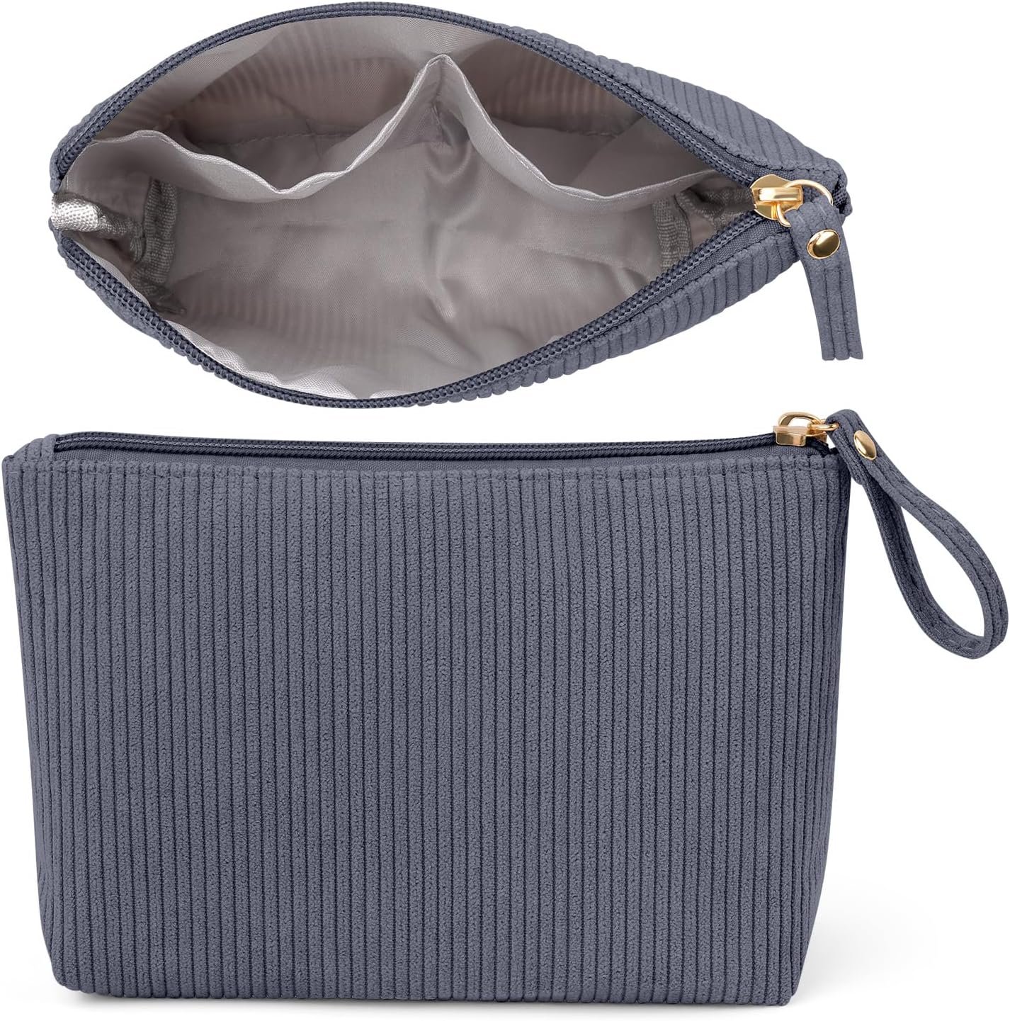 Custom Logo Small Corduroy Makeup Bag, Private Label Cosmetic Pouches for Purse Keys Lipstick Cards Data Cable Organizer Supplier (Grey,Small)