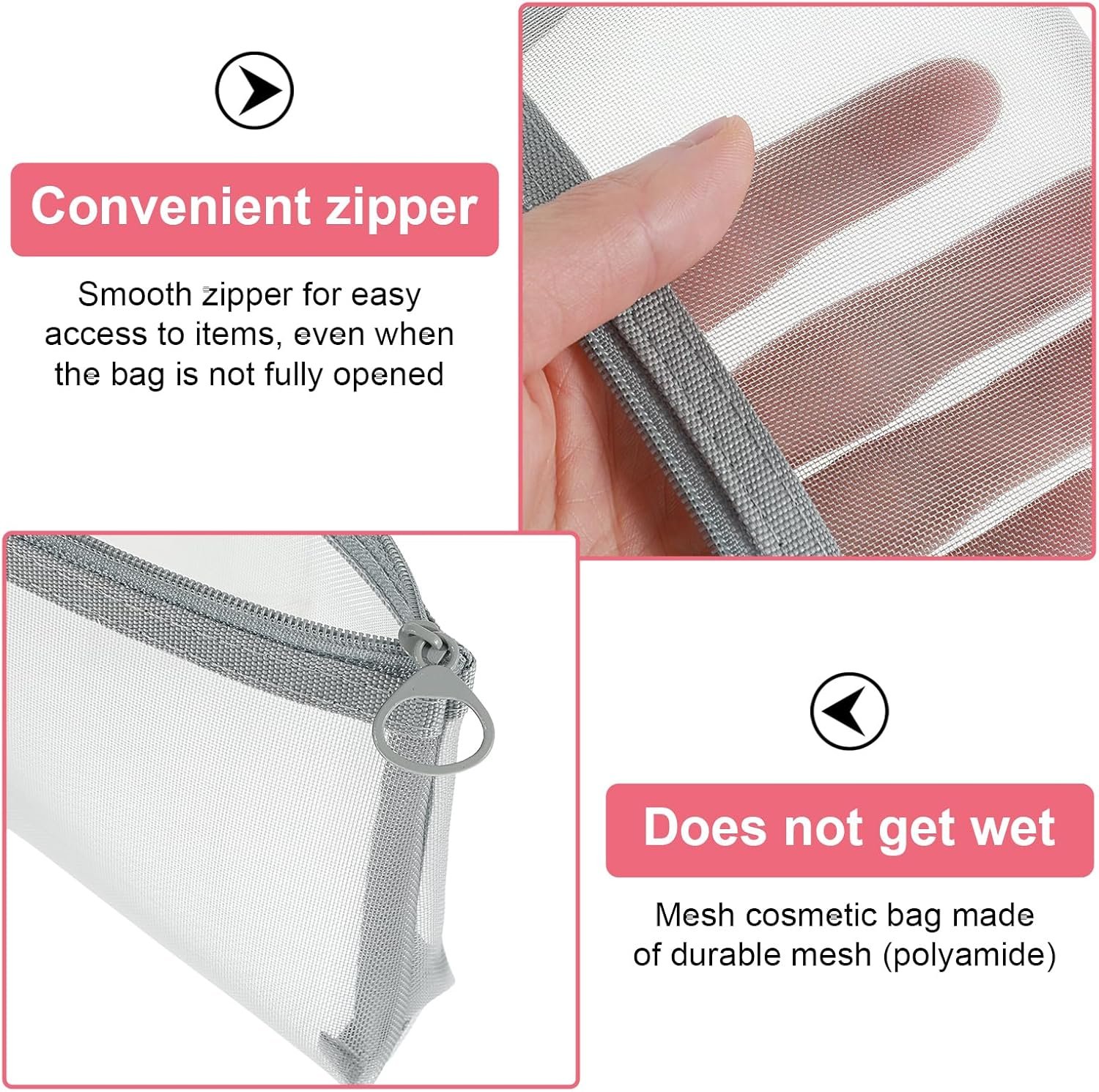 Custom Logo 4PCS Small Clear Triangle Mesh Makeup Brush Bags, Private Label Portable Transparent Cosmetic Organizer Pouch with Zipper for Home Office Cosmetics Travel Accessories Supplier