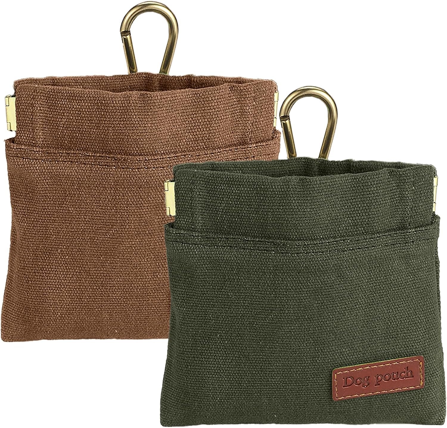 Custom Logo 2PC Portable Dog Treat Pouch Training Reward Bag - Private Label Hand-Free Puppy Walking Dispenser with Auto-Closing Feature Behavior Aids for Travel Outdoor - Manufacturer (Green Khaki)