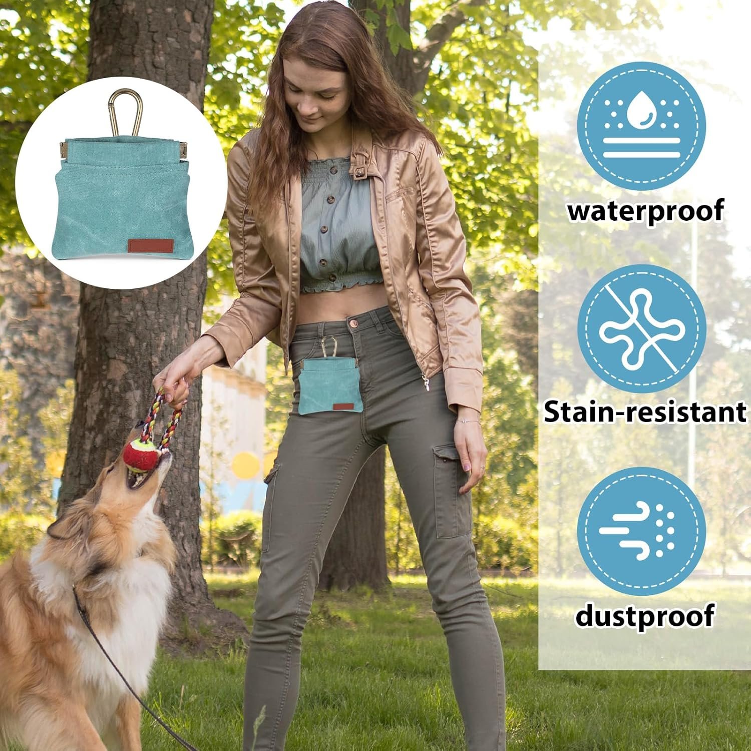 Private Label Hands-Free Pocket-Sized Dog Treat Training Pouch Manufacturer Small Pet Reward Bag with Carabiner Auto-Closing Portable Pocket for Walking Travel Outdoor Use Custom Logo Blue