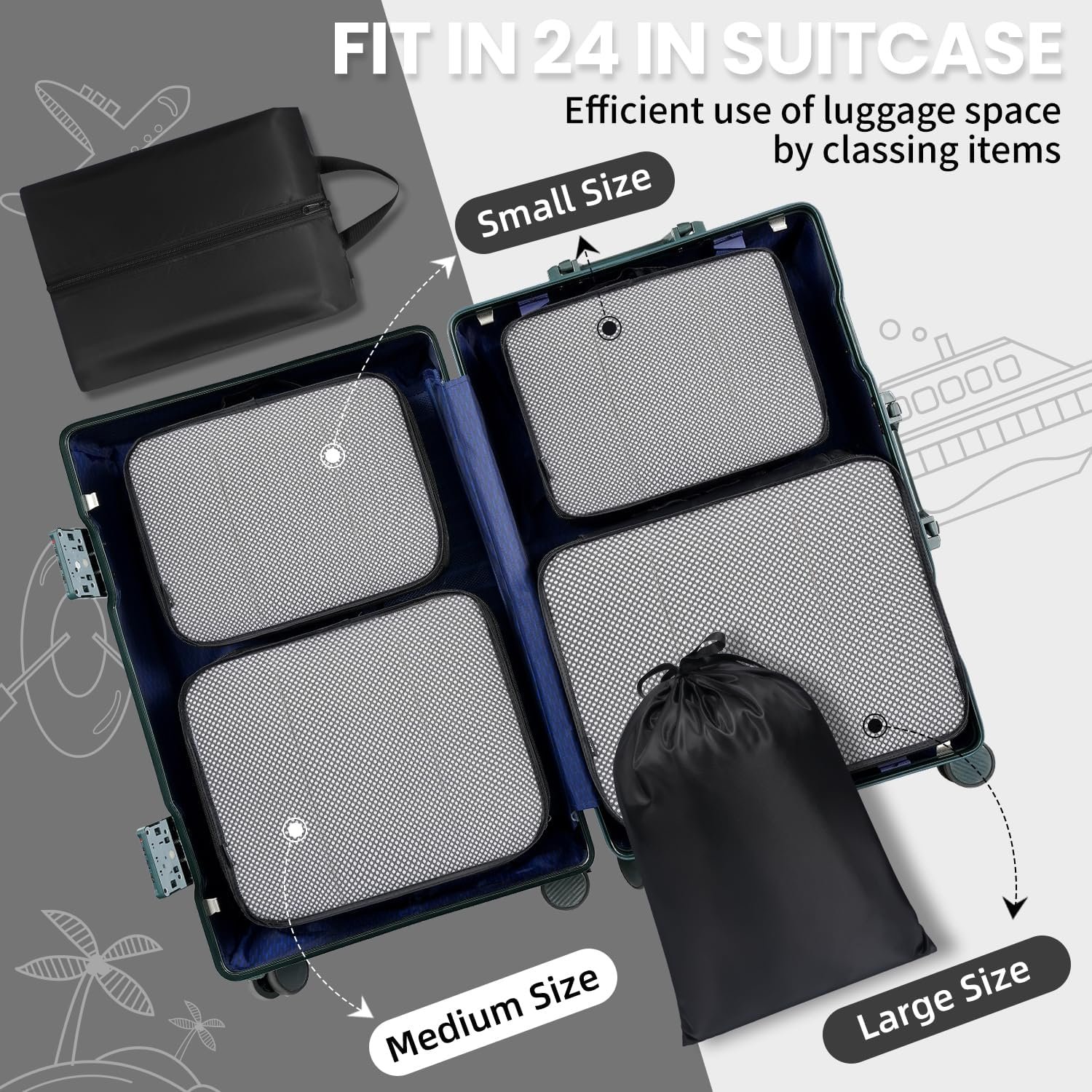 Private Label 6 Set Packing Cubes - Custom Logo Luggage Travel Organizers Manufacturer - Black