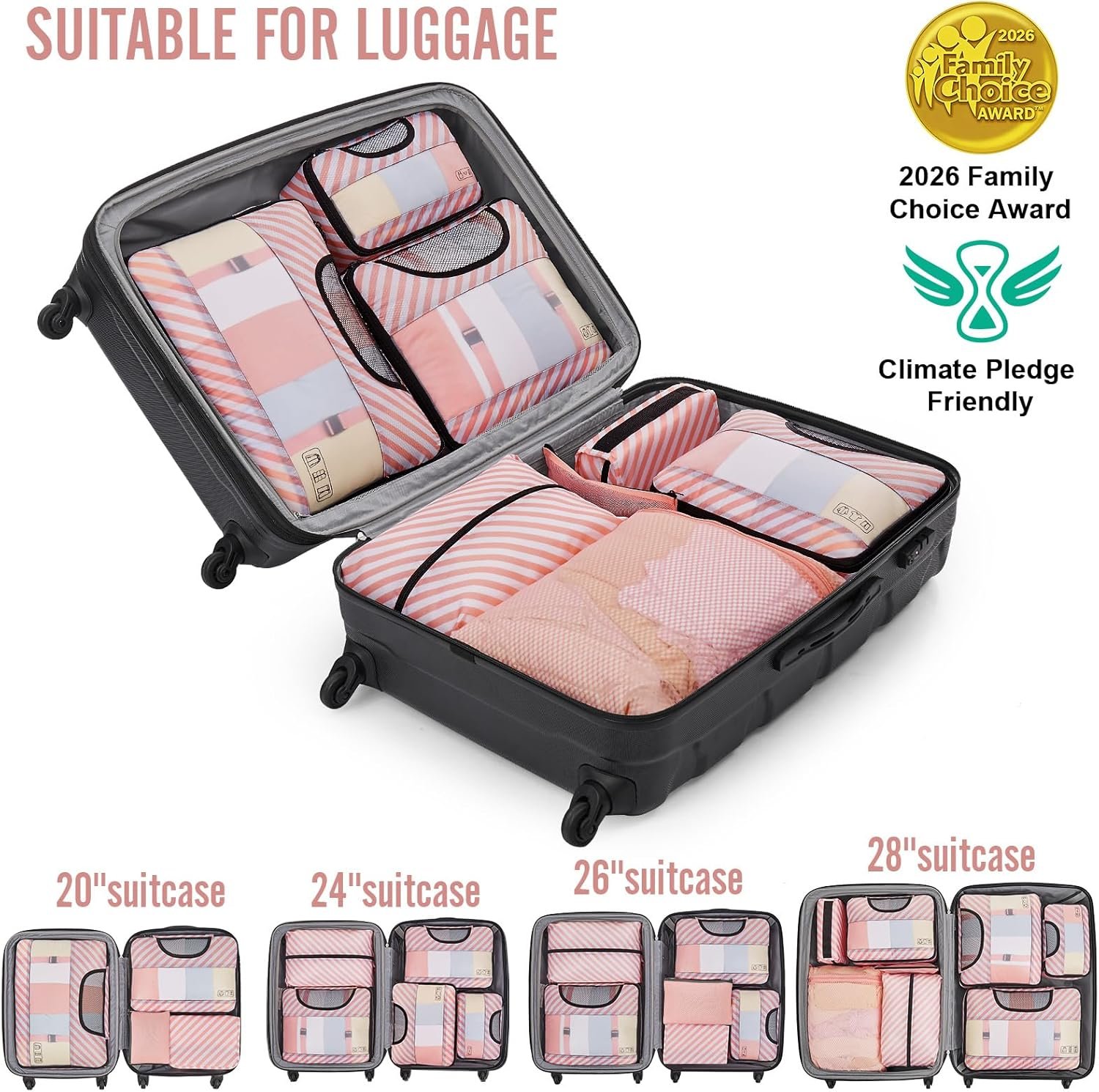 Private Label 8 Set Packing Cubes for Travel Essentials Suitcase Organizer Bags in 4 Sizes Custom Logo Carry-On Luggage Accessories with Large Laundry & Hanging Toiletry Bag for Airplane Road Trip & Camping Manufacturer