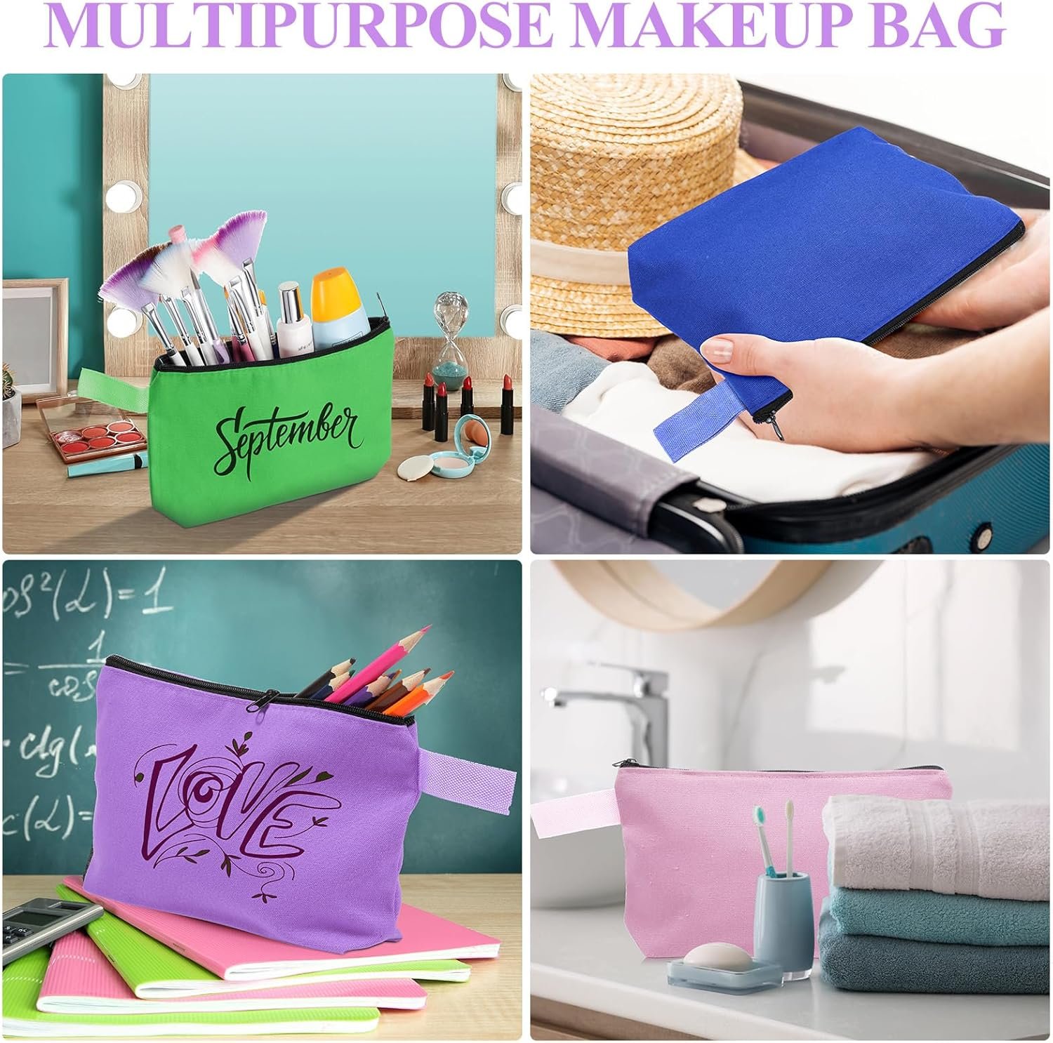 Private Label 40 Pack Canvas Makeup Bags Bulk Cosmetic Zipper Pouches with Bottom Custom Logo Multi-Purpose Blank Travel for Women Purse Toiletry Pencil DIY Craft Manufacturer 10 Colors (8.7 x 5.1 x 1.7 Inch)