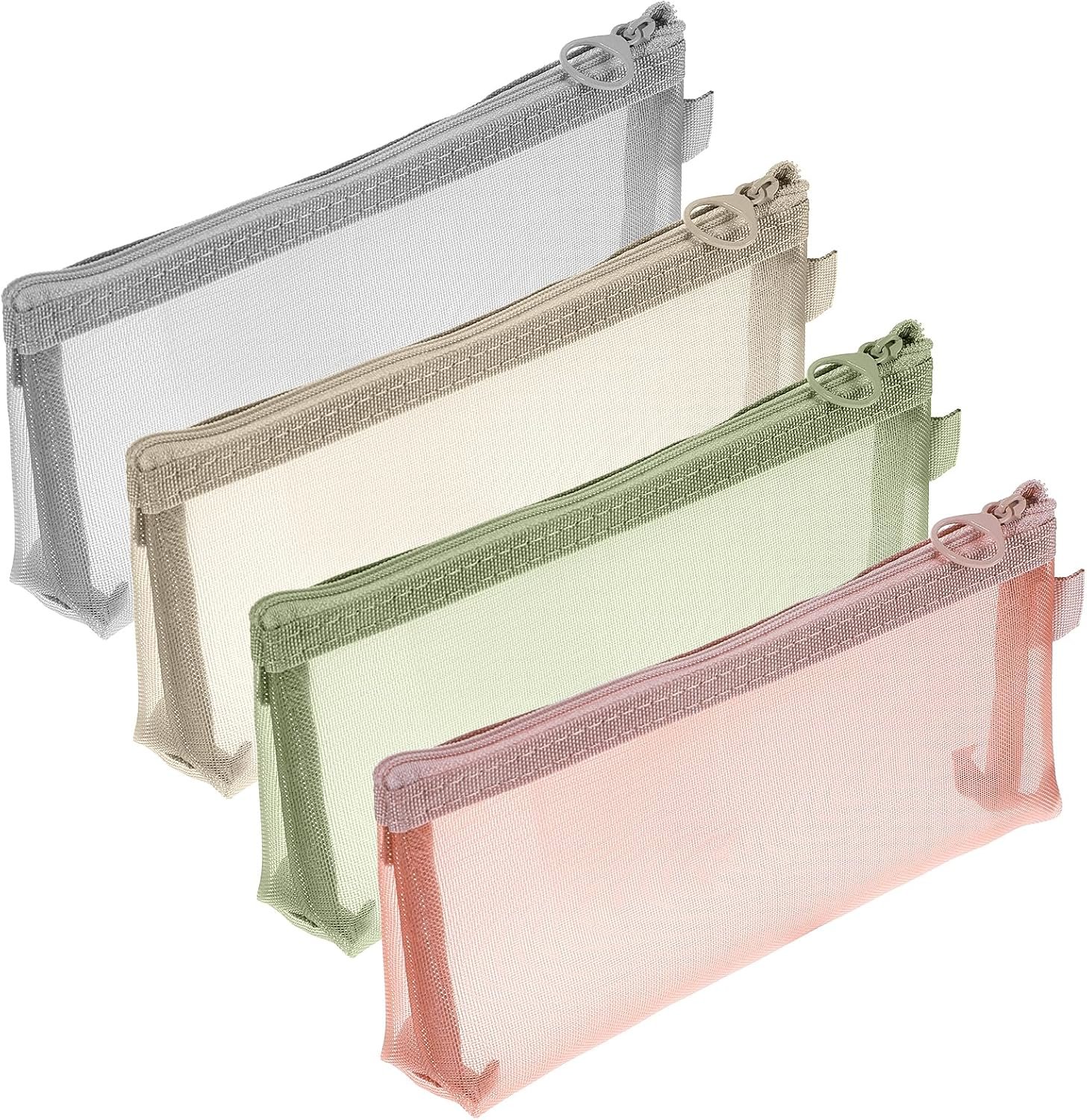 Custom Logo 4PCS Small Clear Triangle Mesh Makeup Brush Bags, Private Label Portable Transparent Cosmetic Organizer Pouch with Zipper for Home Office Cosmetics Travel Accessories Supplier