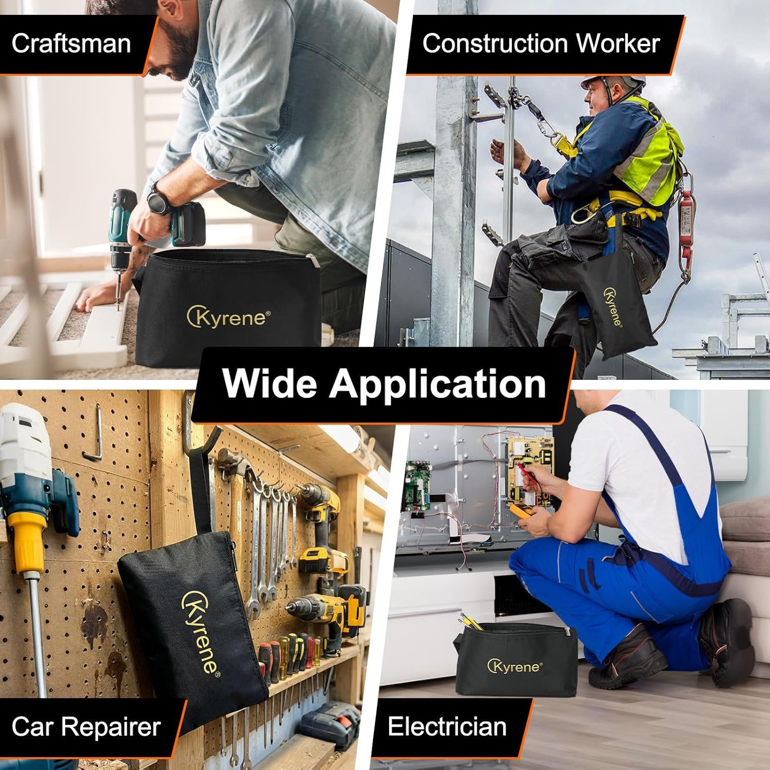 Custom Logo 3 Pack Zipper Tool Pouches Utility Multipurpose Storage Organizer Bags Private Label for Mens Tools DIY Projects Electrician Repairs Travel Gear Office Stationery Manufacturer