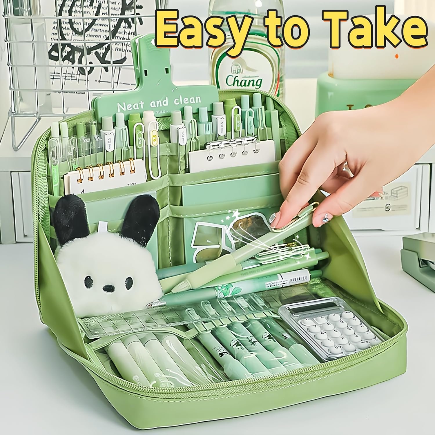 Private Label Kawaii Aesthetic Pencil Case - Custom Logo Large Capacity Canvas Pen Pouch Bag Manufacturer (Green)