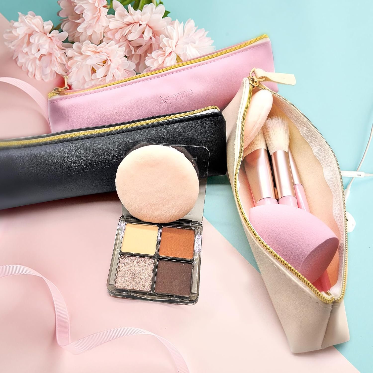 Custom Logo 3PCS Small Makeup Bags for Purse Private Label Mini Portable Cosmetic Bags for Women Leather Coin Purse Lipstick Organizer Small Travel Kit Pouch Manufacturer