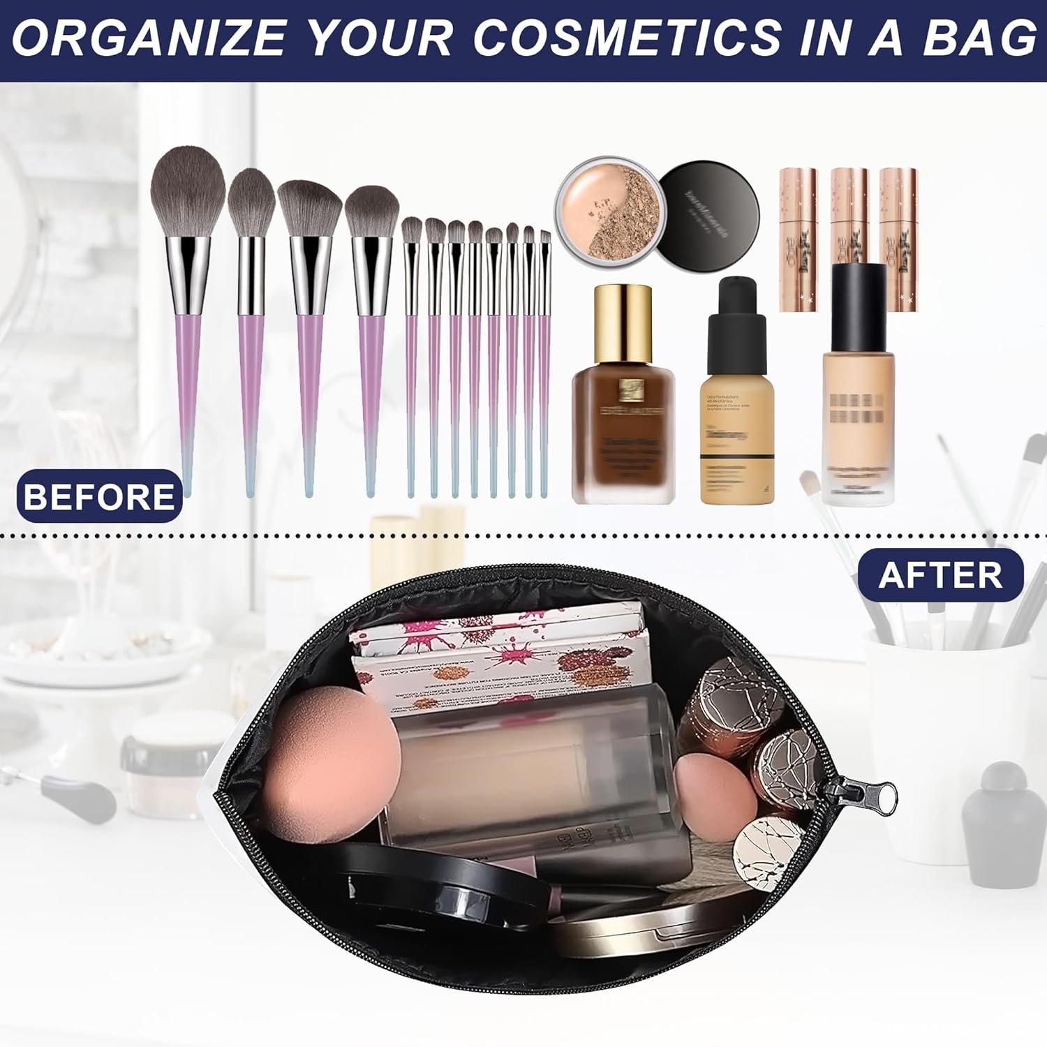 Private Label Makeup Bag for Purse Waterproof Funny Vintage Boho Sun Cosmetic for Women Custom Logo Zipper Travel Toiletry Pouch Grunge Sunburst Gift Manufacturer 9.5×5.9 Inch