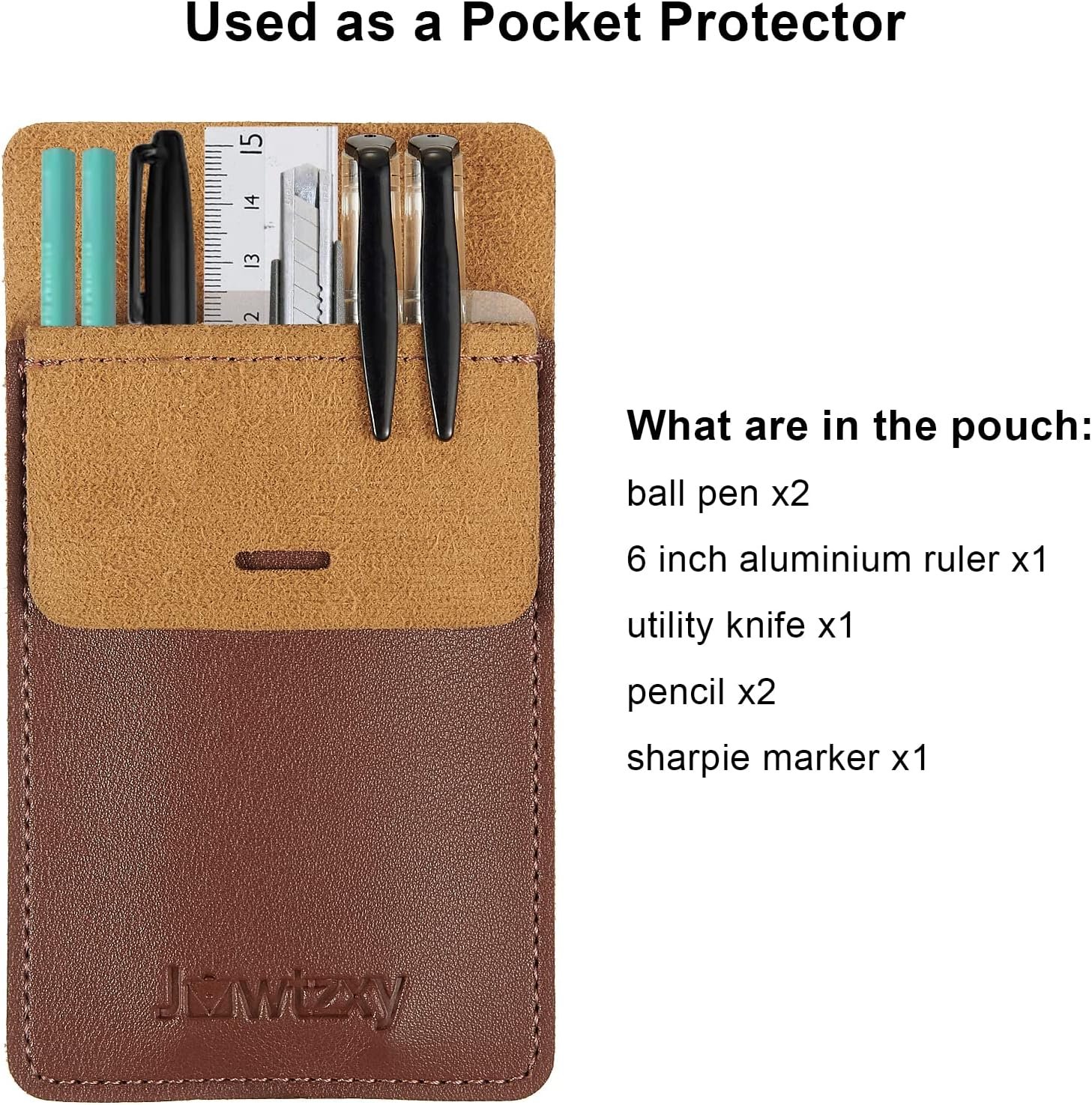 Private Label Pocket Protector 3 Pcs Leather Pen Holder Organizer Pouch for Shirts Lab Coats Pants Manufacturer Multi-Purpose Holds Pens Pointers Pencils Note Cards Custom Logo Brown Black Blue