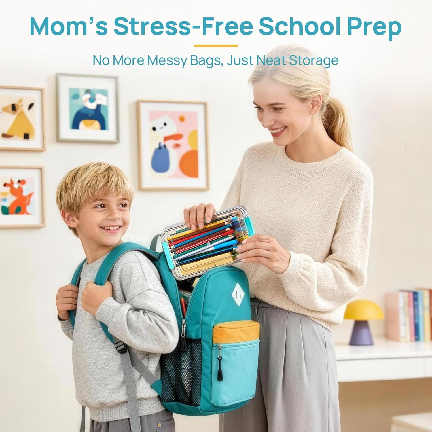 Private Label 8 Pack 1.5Qt Clear Plastic Pencil Box with Removable Divider, Custom Logo Pencil Holder for Pen Organizer, Small Stackable Containers with Lid from Supplier for Art Craft Sticker Scrapbook Office Supplies