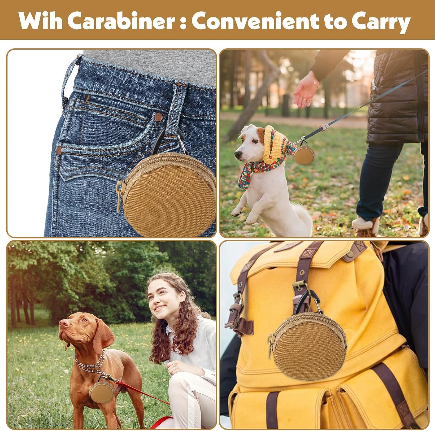 Private Label 2 Pack Small Dog Treat Pouches Portable Training Walking Bags for Puppies with Custom Logo Clasp Reusable Zipper Containers Avoid Spilling Travel Outdoor Manufacturer (Khaki)