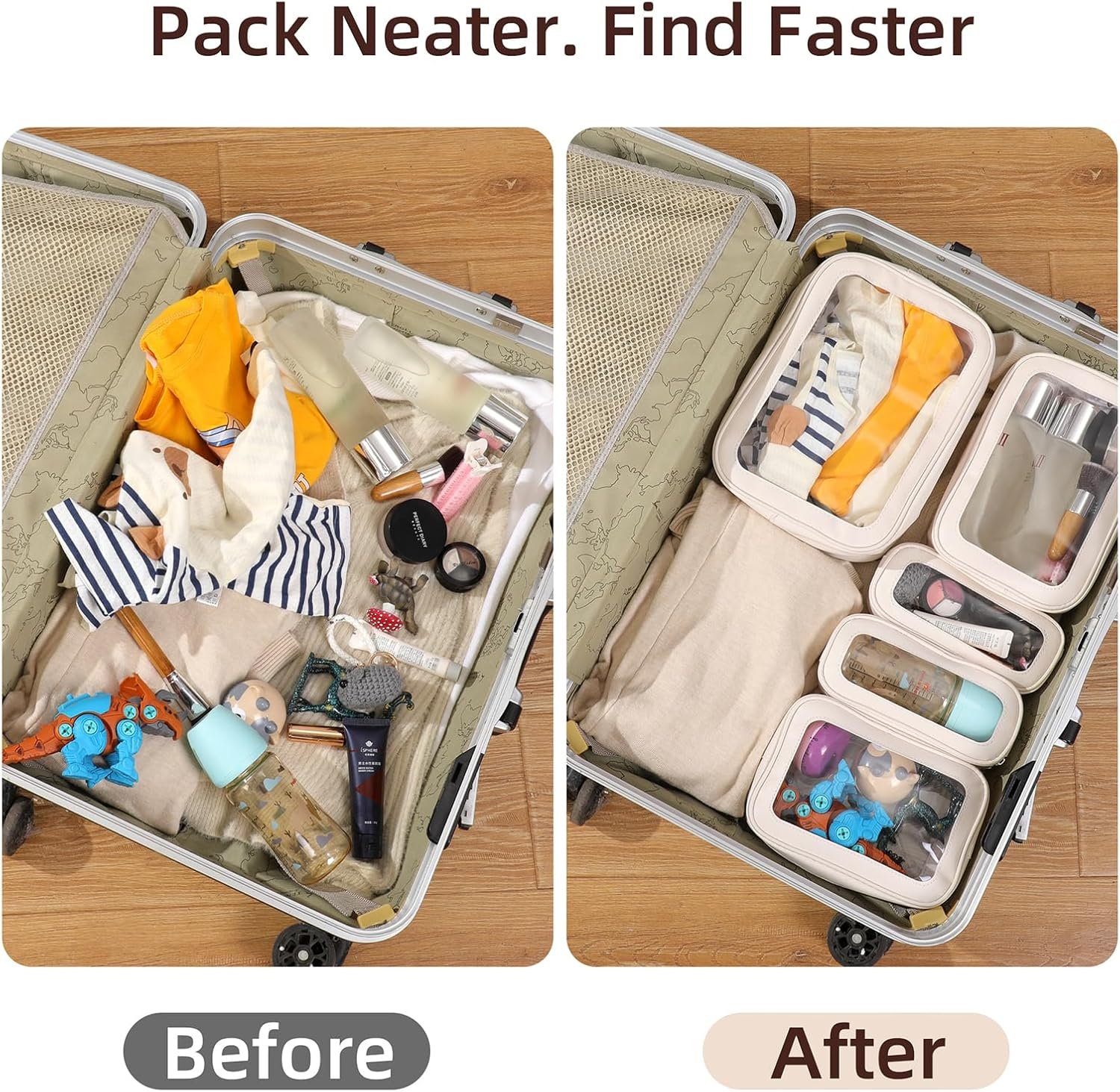 Private Label 5PCS Clear Diaper Bag Organizer Pouch Set TSA Approved Waterproof Toiletry Cosmetic Bags with Zipper Custom Logo Purse Travel Organizer Pouches for Women and Kids Manufacturer