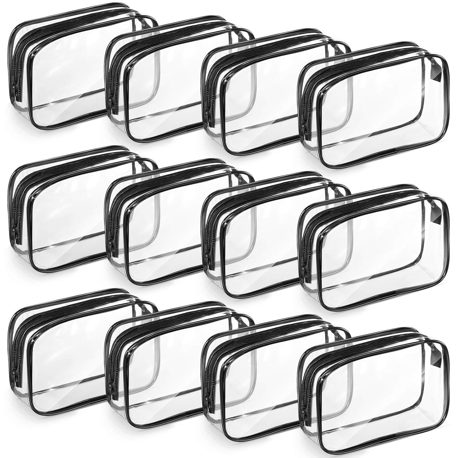 Private Label 12 Pieces Clear PVC Zipper Makeup Bags Cosmetic Storage Pouches Waterproof Travel Toiletries Cases Medium Black with Custom Logo Direct Supplier