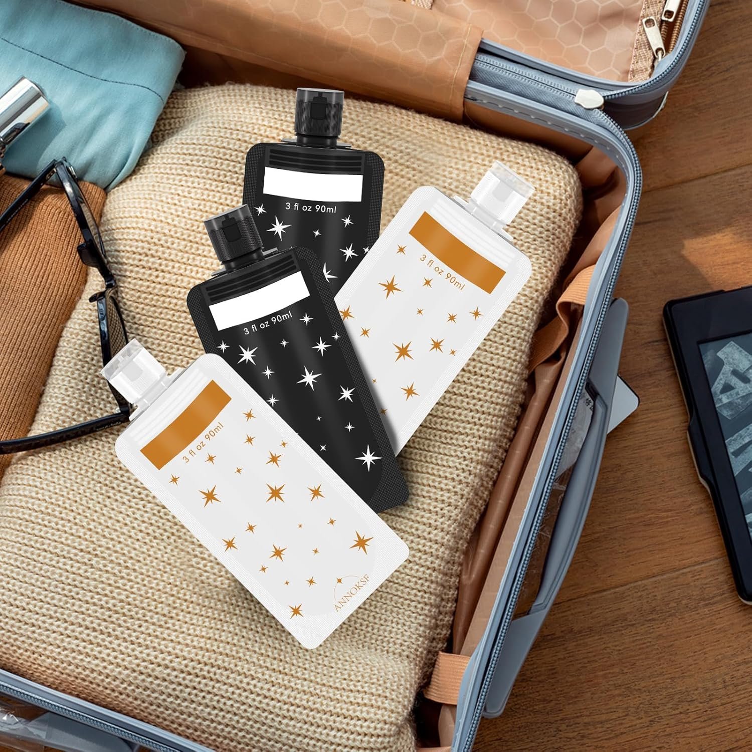 Custom Logo 8 Pack Travel Pouches for Toiletries Refillable Squeeze 3oz Leak Proof Private Label Shampoo and Conditioner Manufacturer