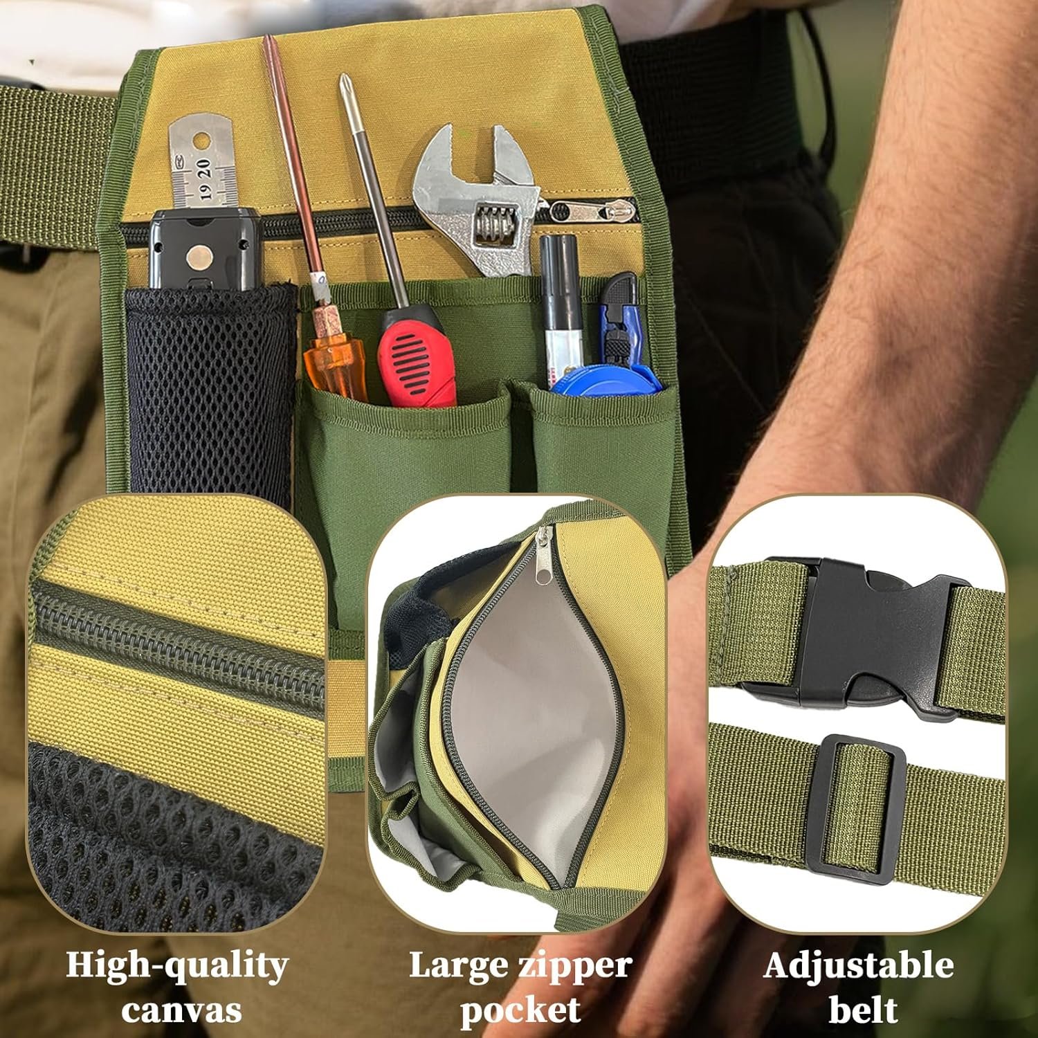 Heavy-Duty Tool Belt Pouch Factory with Belt Clip - Custom Logo Adjustable Work Apron for Electricians, Carpenters, Technicians, Construction & Gardening - Private Label Durable Utility Organizer for Men & Women, Compact & Lightweight
