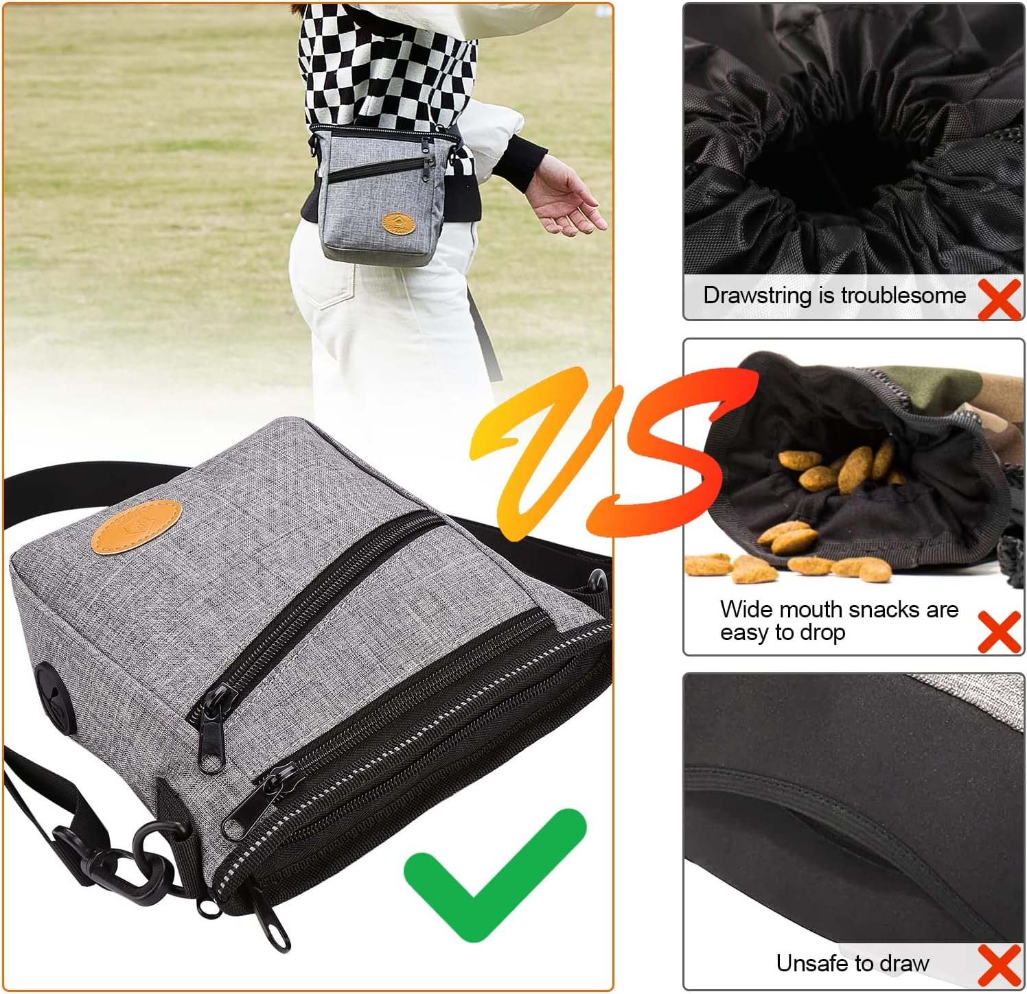 Private Label Dog Training Pouch with Silicone Liner and Collapsible Bowl, Custom Logo Shoulder Strap & Waist Strap Fanny Pack, 4 Ways to Wear for Dog Walking - Grey from Manufacturer