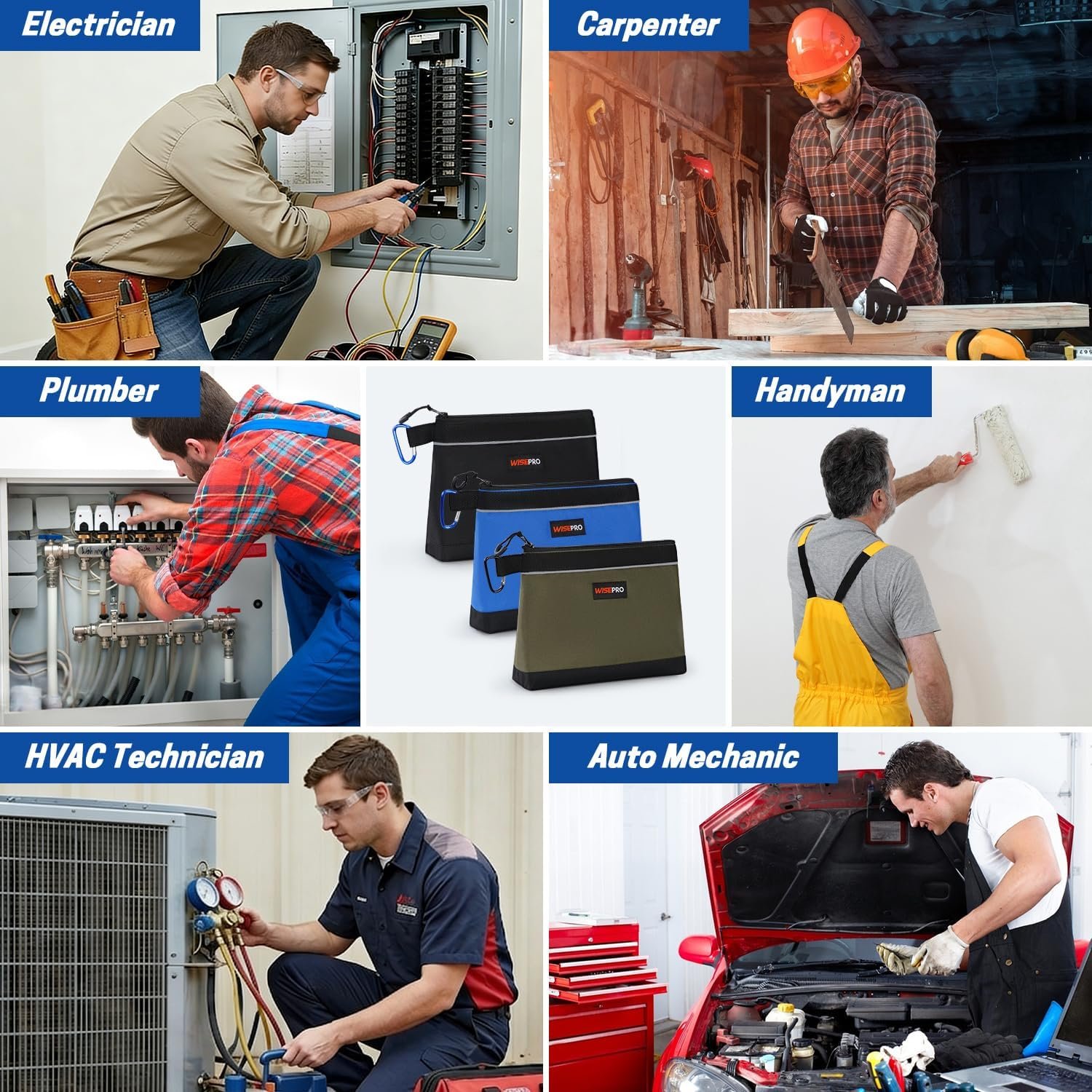 Private Label Zipper Tool Pouches Manufacturer Multi-Purpose Utility Organizer Bags for Small Hand Tools Screws Nails Hardware Pliers Wrenches Custom Logo Storage Pouch Set for Electricians Plumbers HVAC Mechanics