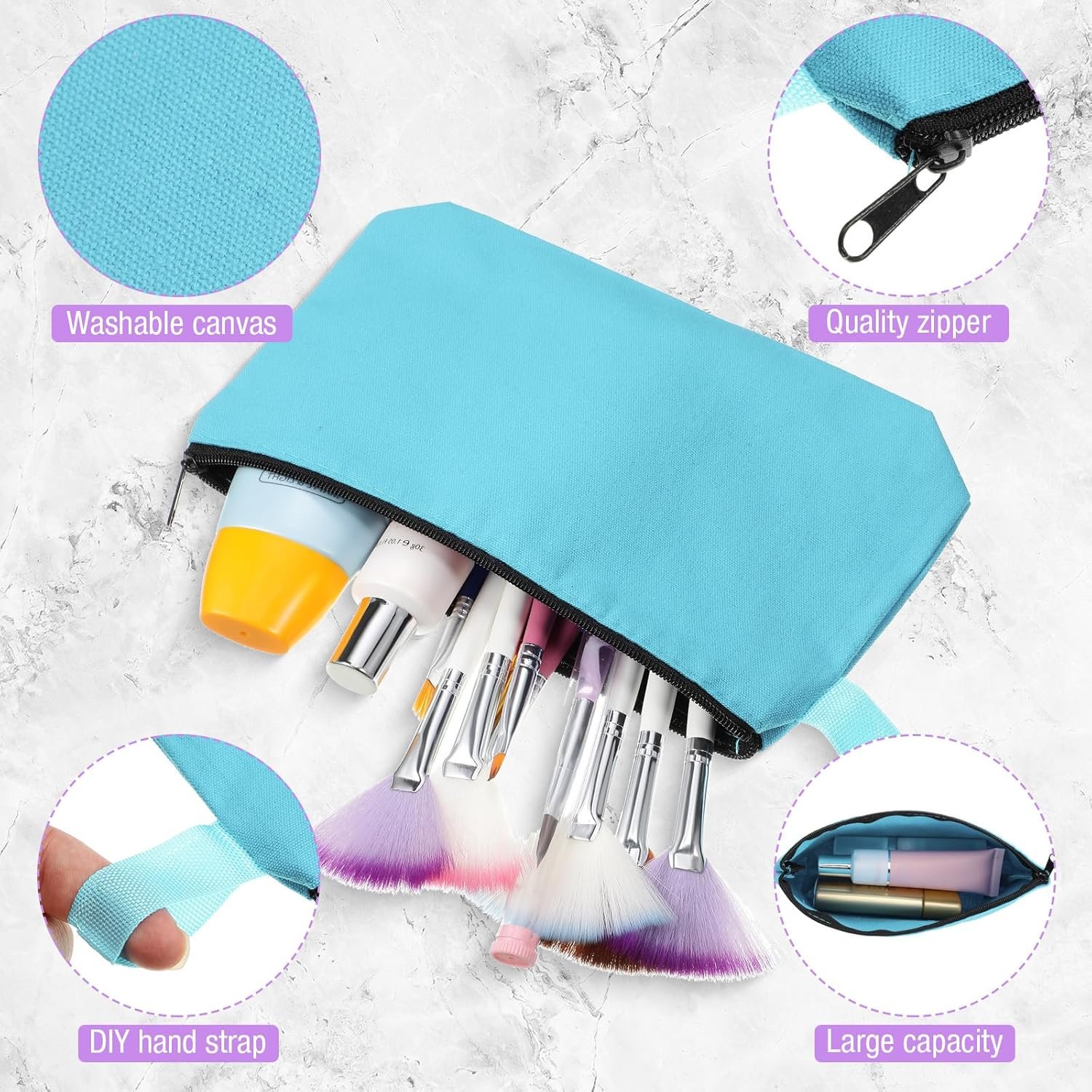 Private Label 40 Pack Canvas Makeup Bags Bulk Cosmetic Zipper Pouches with Bottom Custom Logo Multi-Purpose Blank Travel for Women Purse Toiletry Pencil DIY Craft Manufacturer 10 Colors (8.7 x 5.1 x 1.7 Inch)