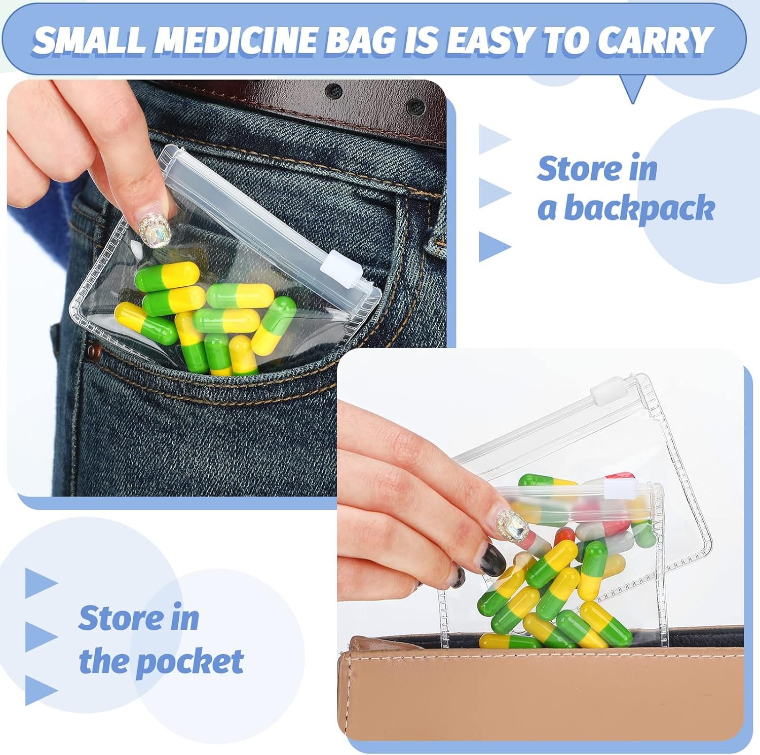 Private Label 36 Pieces Reusable Zippered Clear Plastic Pill Pouches Custom Logo Self Sealing with Slide Lock Travel Medicine Organizer Storage Bags Supplier