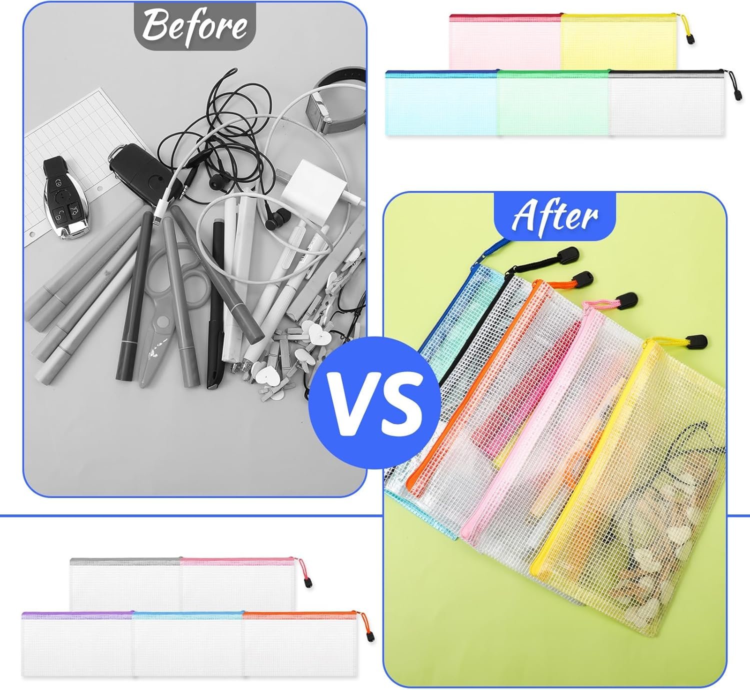 Factory 100 Pcs Bulk Mesh Zipper Pencil Pouches 8.5 x 4.5 Inch Clear Plastic Waterproof Cases for Stationery Cosmetics Bills Envelopes Storage with Custom Logo 10 Colors Private Label
