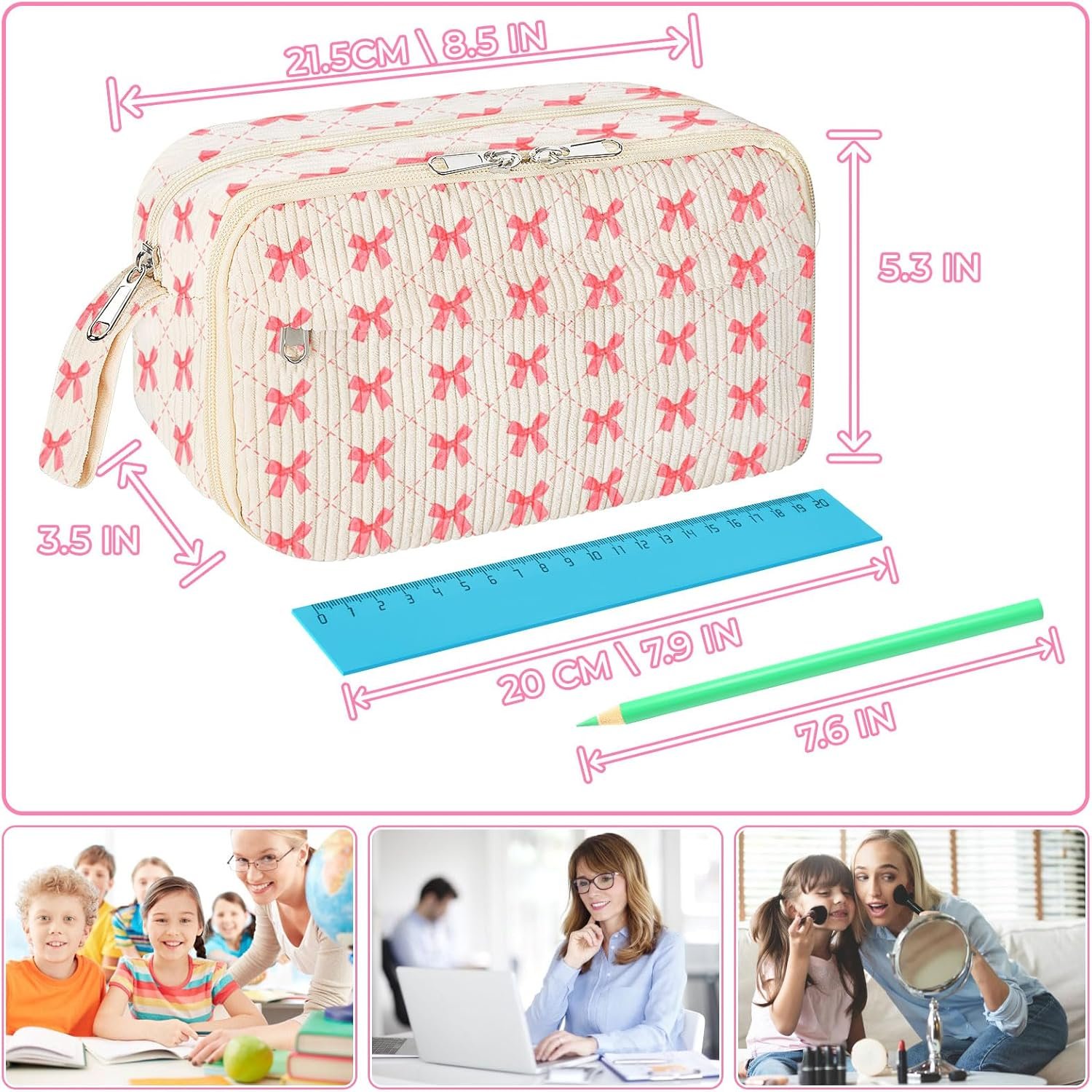 Private Label Large Corduroy Zippered Pencil Case Pouch, Cute Aesthetic Pencil Bag with Compartments and Custom Logo, School Supplies Manufacturer