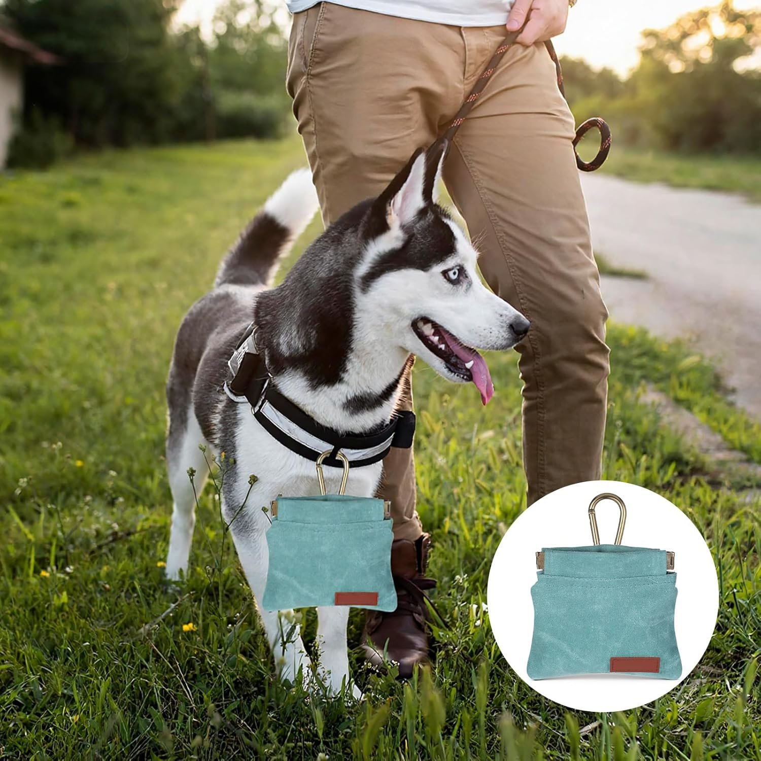 Private Label Hands-Free Pocket-Sized Dog Treat Training Pouch Manufacturer Small Pet Reward Bag with Carabiner Auto-Closing Portable Pocket for Walking Travel Outdoor Use Custom Logo Blue