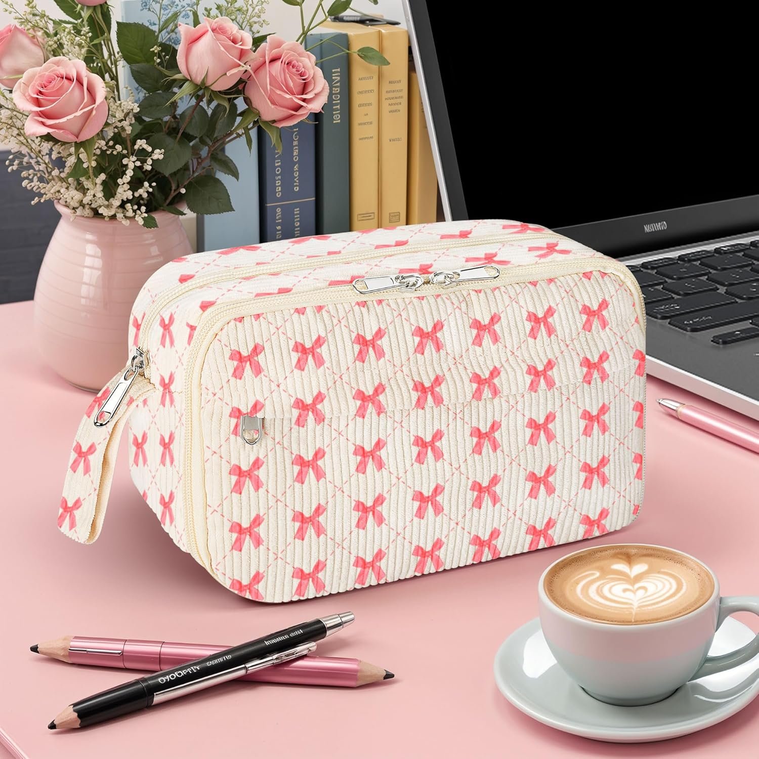 Private Label Large Corduroy Zippered Pencil Case Pouch, Cute Aesthetic Pencil Bag with Compartments and Custom Logo, School Supplies Manufacturer