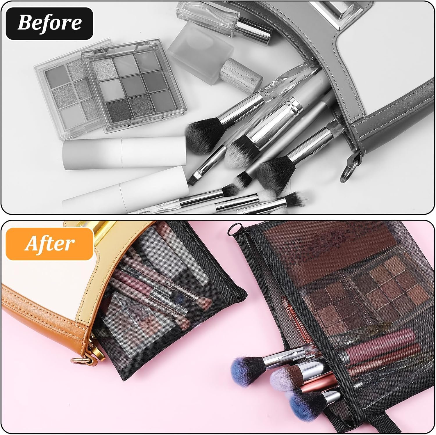 Private Label 5 Pack Small Mesh Zipper Pouches Manufacturer Portable Cosmetic Makeup Travel Toiletry Bags Custom Logo Storage for Home Office Black