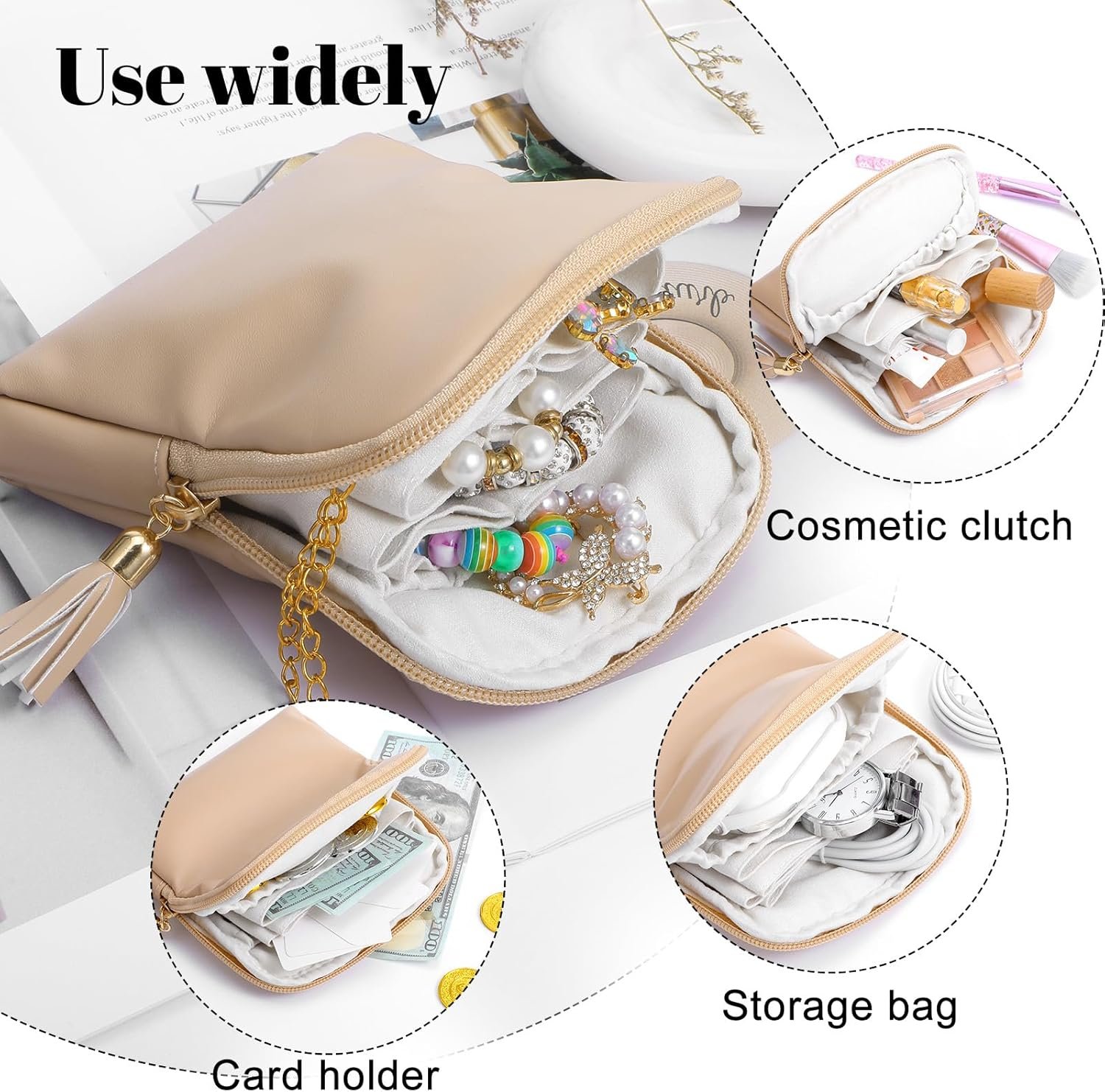 Custom Logo Small Travel Jewelry Case Organizer for Women Zipper Velvet Interior Brown Pouch Bag Private Label Portable Jewelry Box Factory for Gemstones Healing Crystal Bracelets