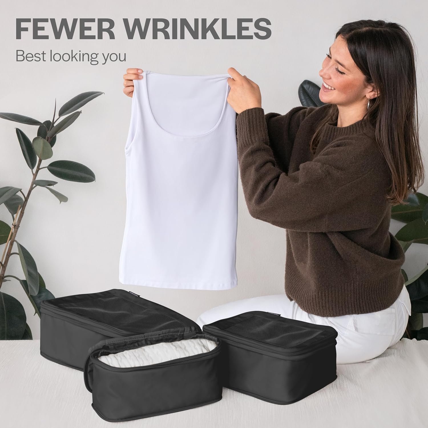 Custom Logo Compression Packing Cubes for Travel - Private Label Double Zipper Luggage Organizer Bags Manufacturer (4-Pack, Black)