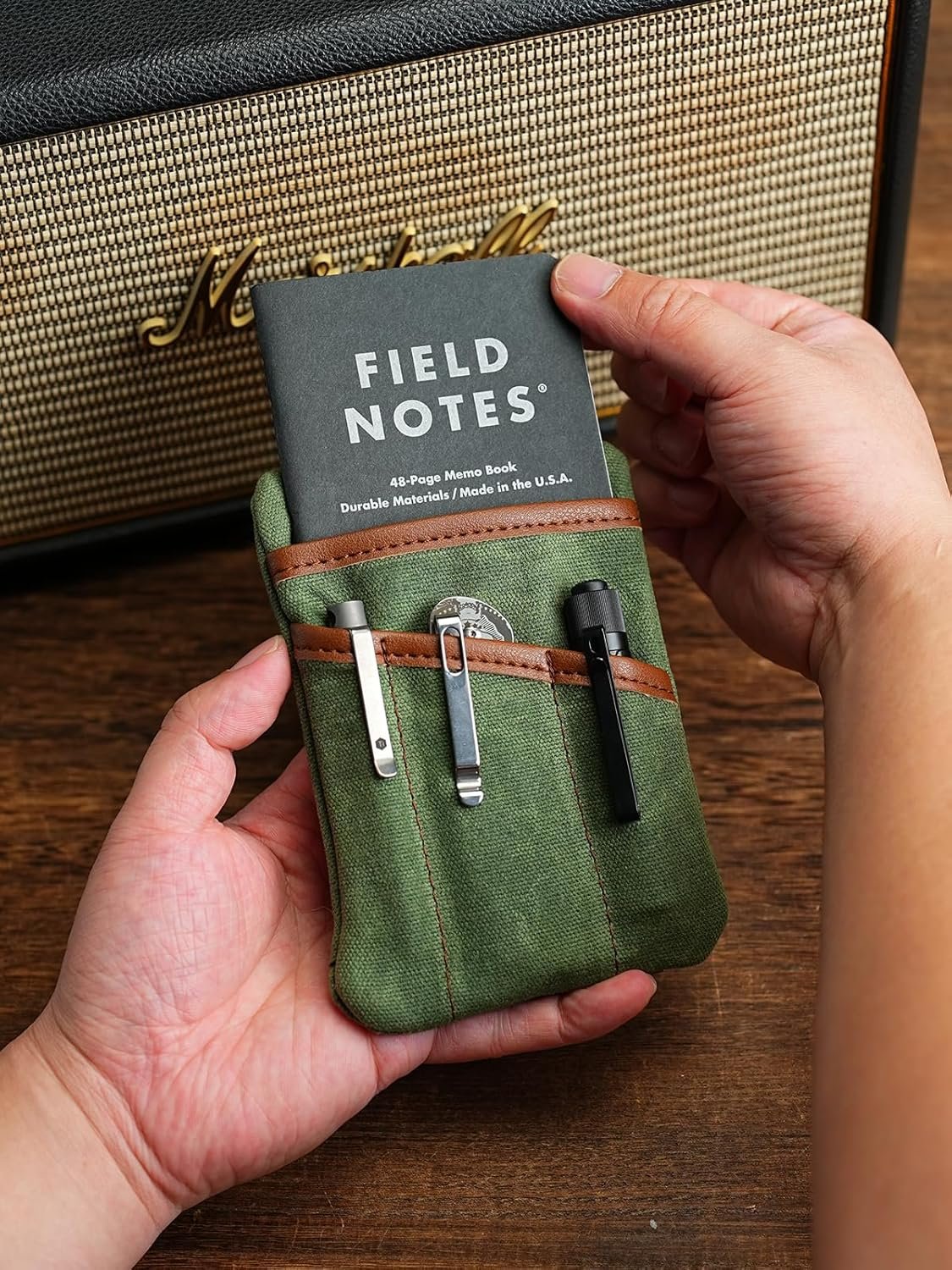 Custom Logo Waxed Canvas Compact EDC Pocket Organizer Private Label Zippered Pocket Pouch for Men Mini Organizer for Change Notebook Tactical Pen Flashlight Manufacturer