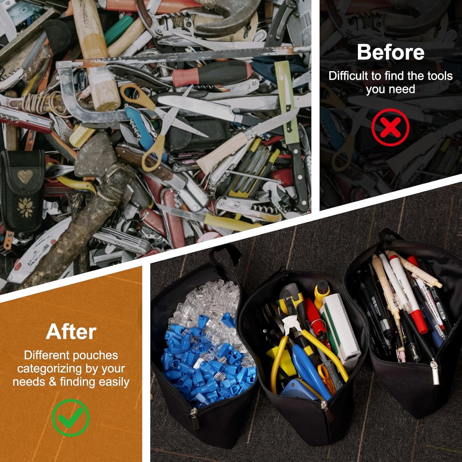 Custom Logo 3 Pack Zipper Tool Pouches Utility Multipurpose Storage Organizer Bags Private Label for Mens Tools DIY Projects Electrician Repairs Travel Gear Office Stationery Manufacturer