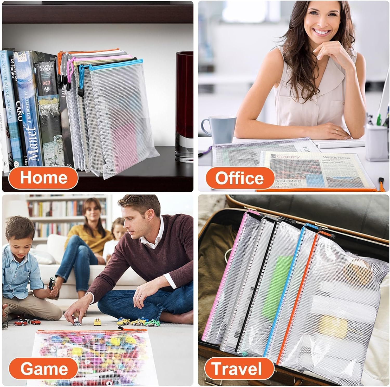 Private Label 12 Pack A3 Waterproof Mesh Zipper Pouches Custom Logo Board Game Puzzle Storage Organizer for Office School Supplies Home Travel Manufacturer