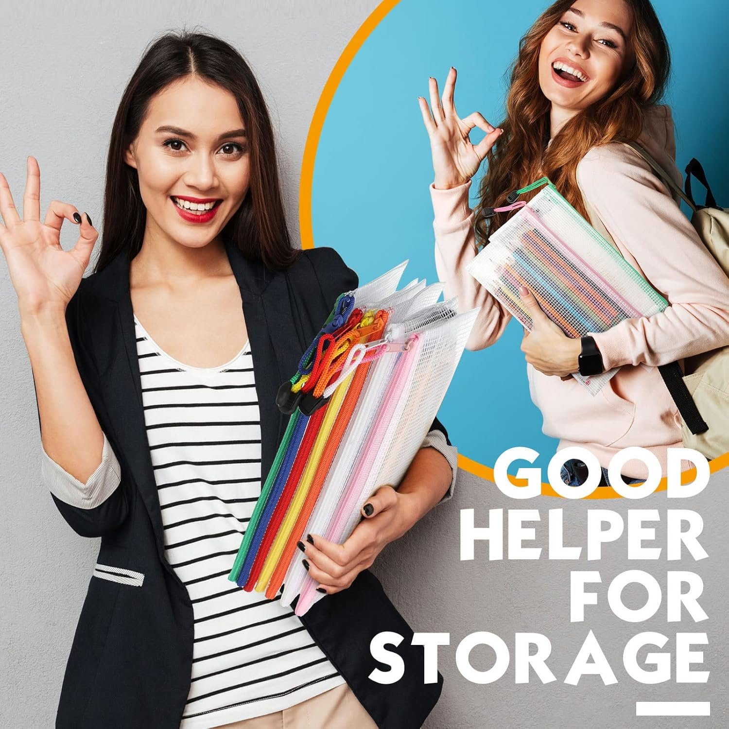 Private Label 100 Pack Mesh Zipper Pencil Pouches Custom Logo Bulk Clear Waterproof Small Storage Bags Multipurpose for Cash Board Games Passports Office A6/9.45x4.53in White Multicolor Zipper Supplier